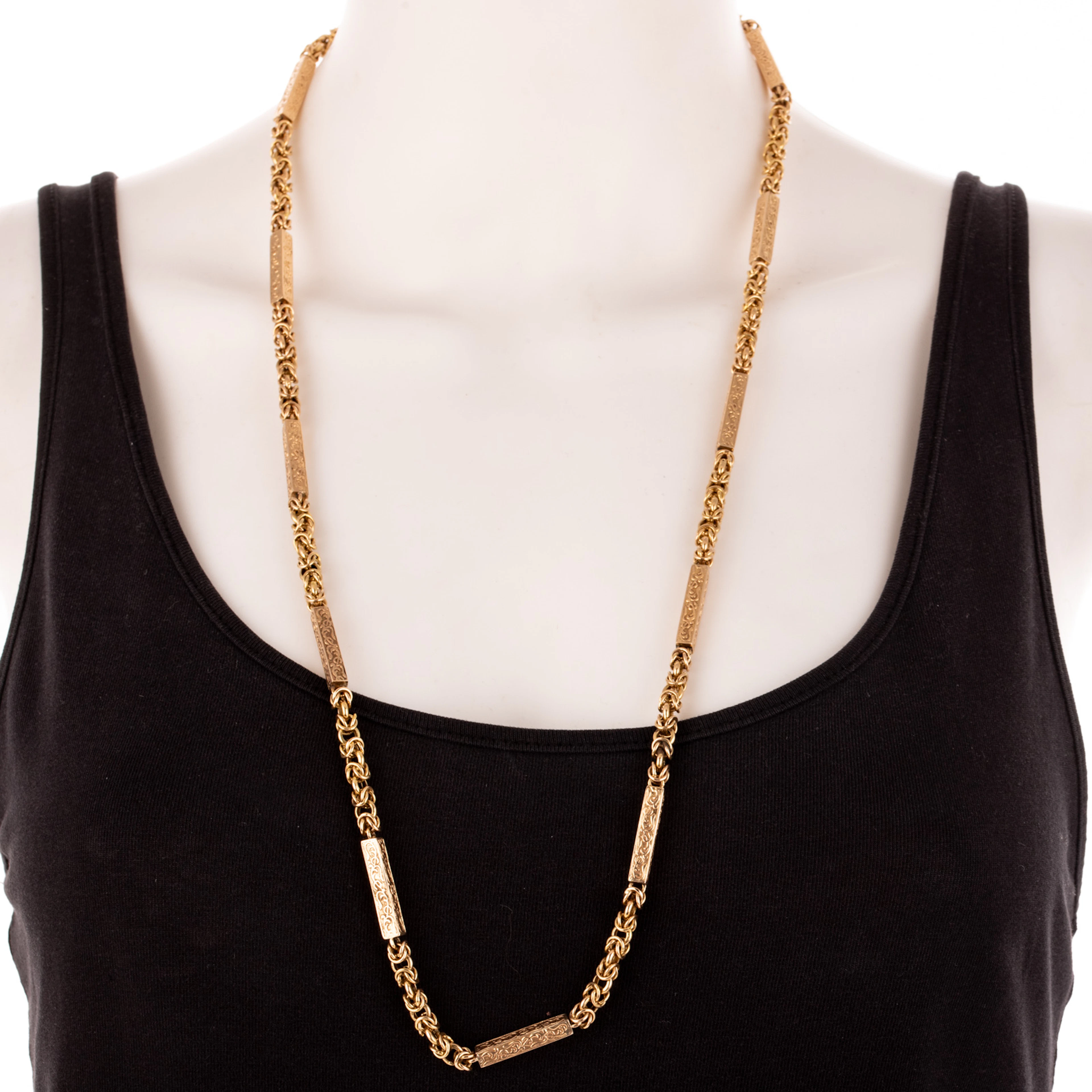 A Victorian Engraved Byzantine Link Necklace in 14K