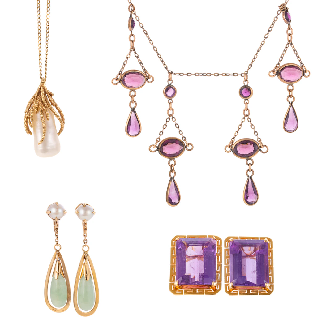 A Pair of Amethyst Earrings, Pearl Jewelry & More