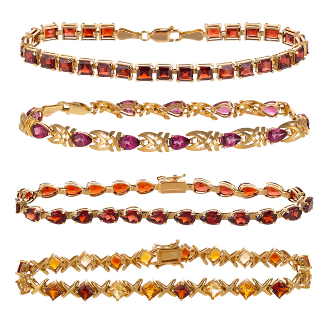 A Collection of Colorful Gemstone Bracelets in 14K