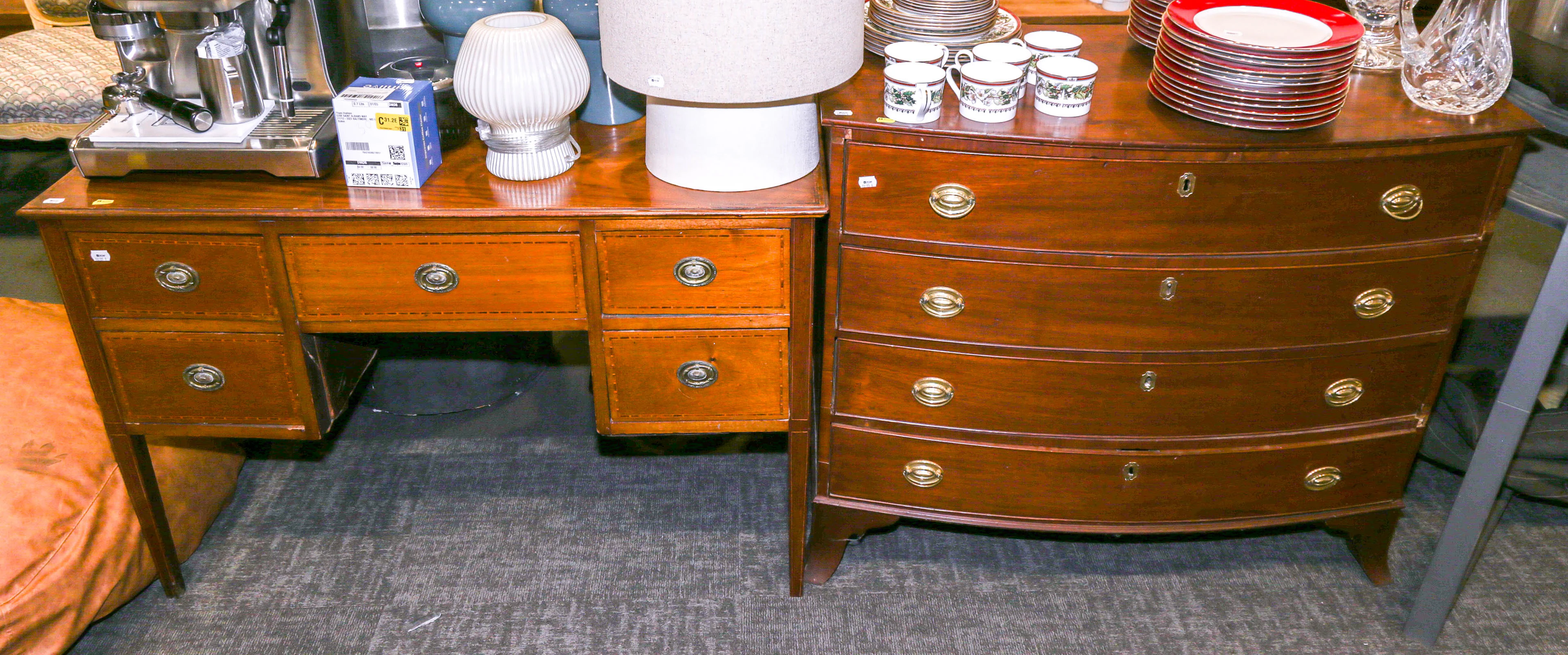 A Federal Bowfront Chest & a Continental Desk