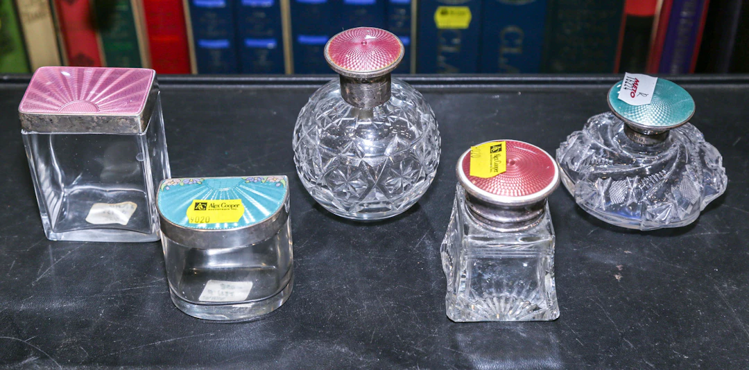 Five Art Deco Silver-Mounted Vanity Accessories