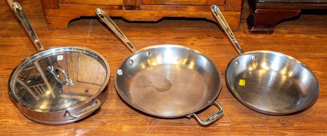 Three All-Clad Copper Core Cooking Pans
