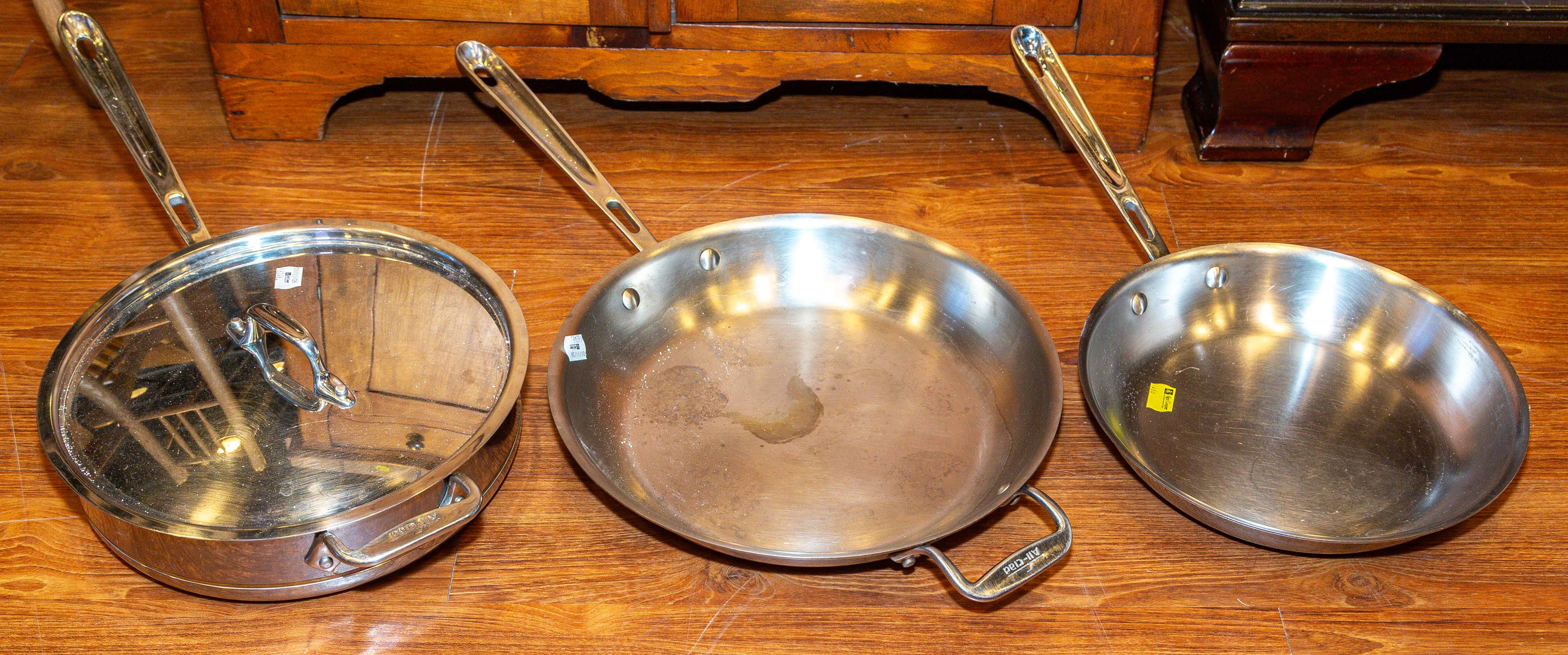 Three All-Clad Copper Core Cooking Pans