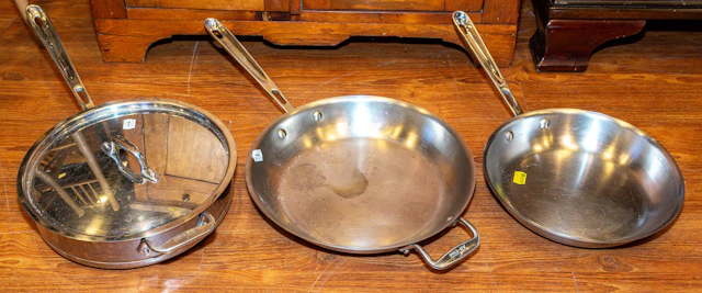Three All-Clad Copper Core Cooking Pans