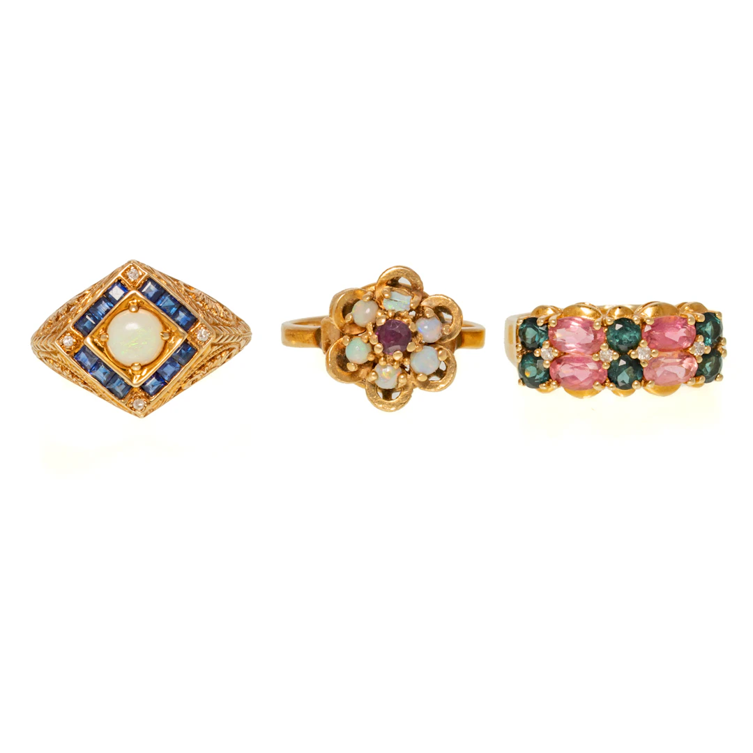 A Trio of Gemstone Rings in 14K