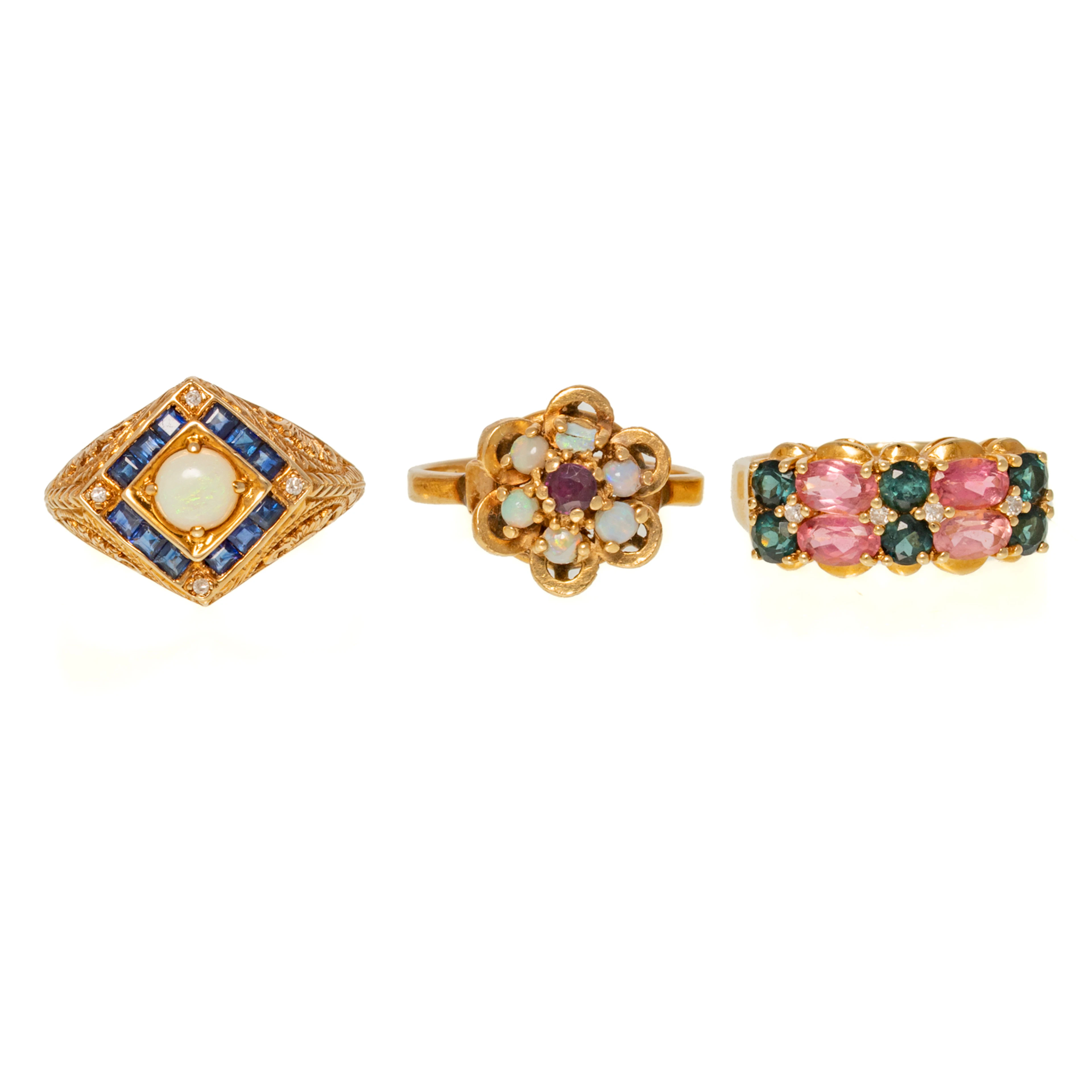 A Trio of Gemstone Rings in 14K