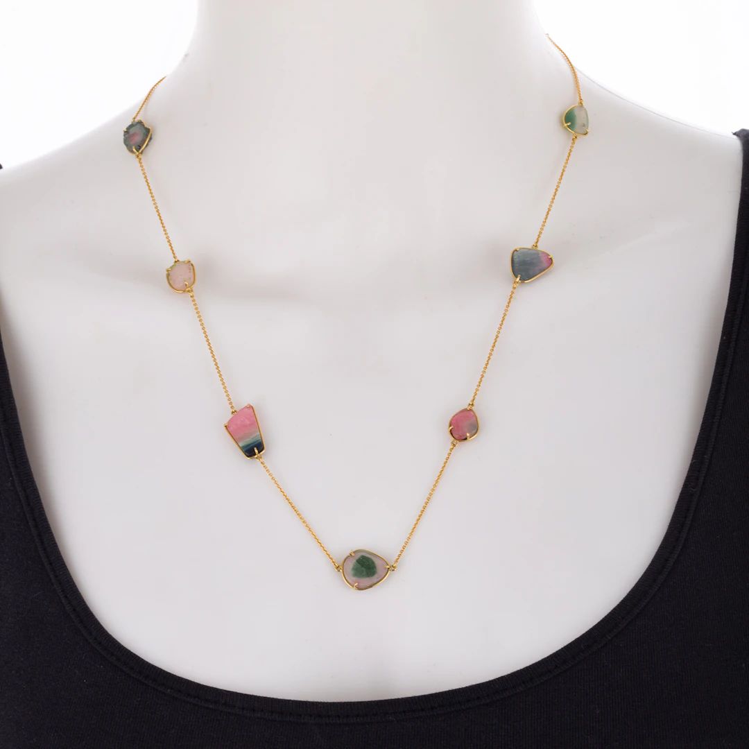 A Watermelon Tourmaline Station Necklace in 18K