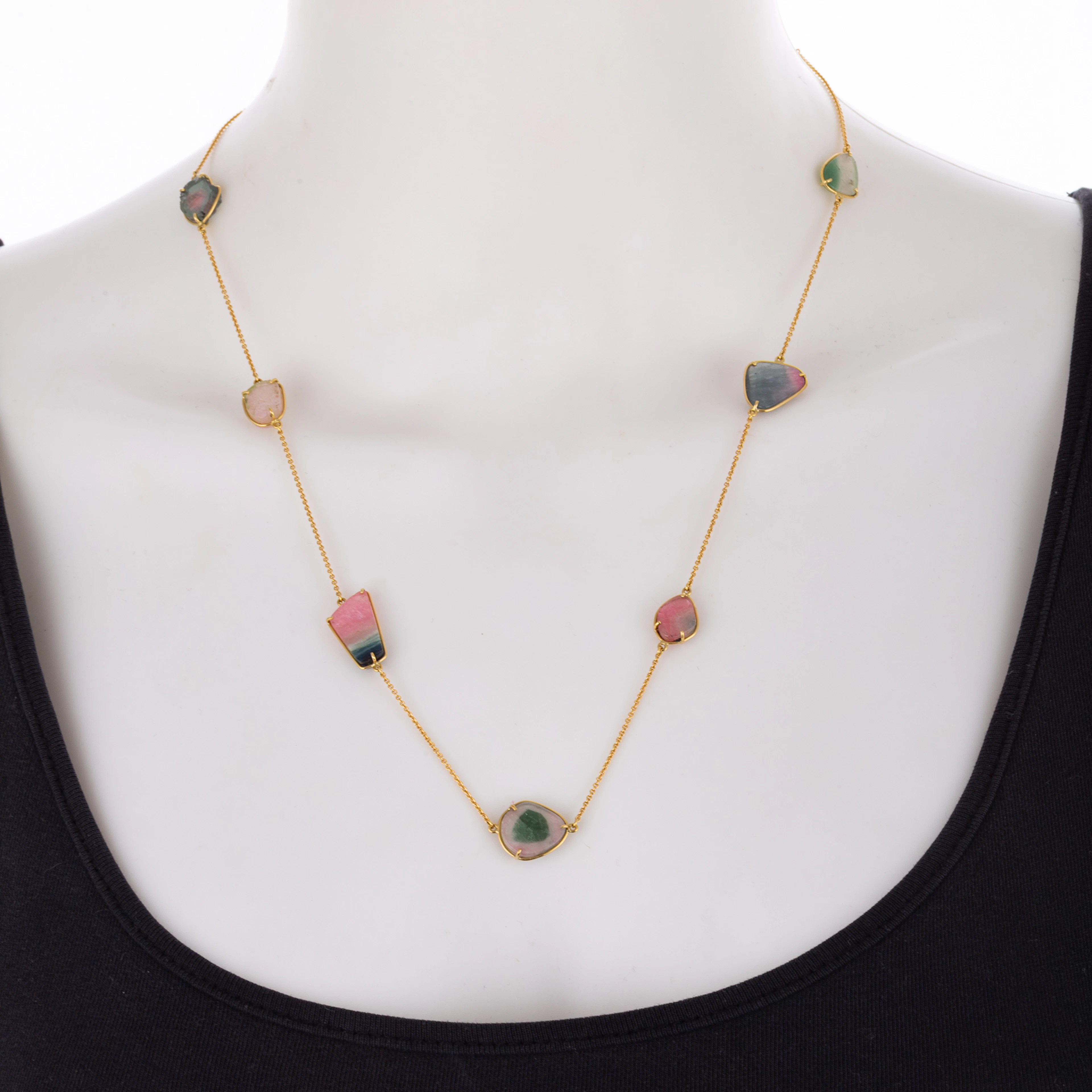A Watermelon Tourmaline Station Necklace in 18K
