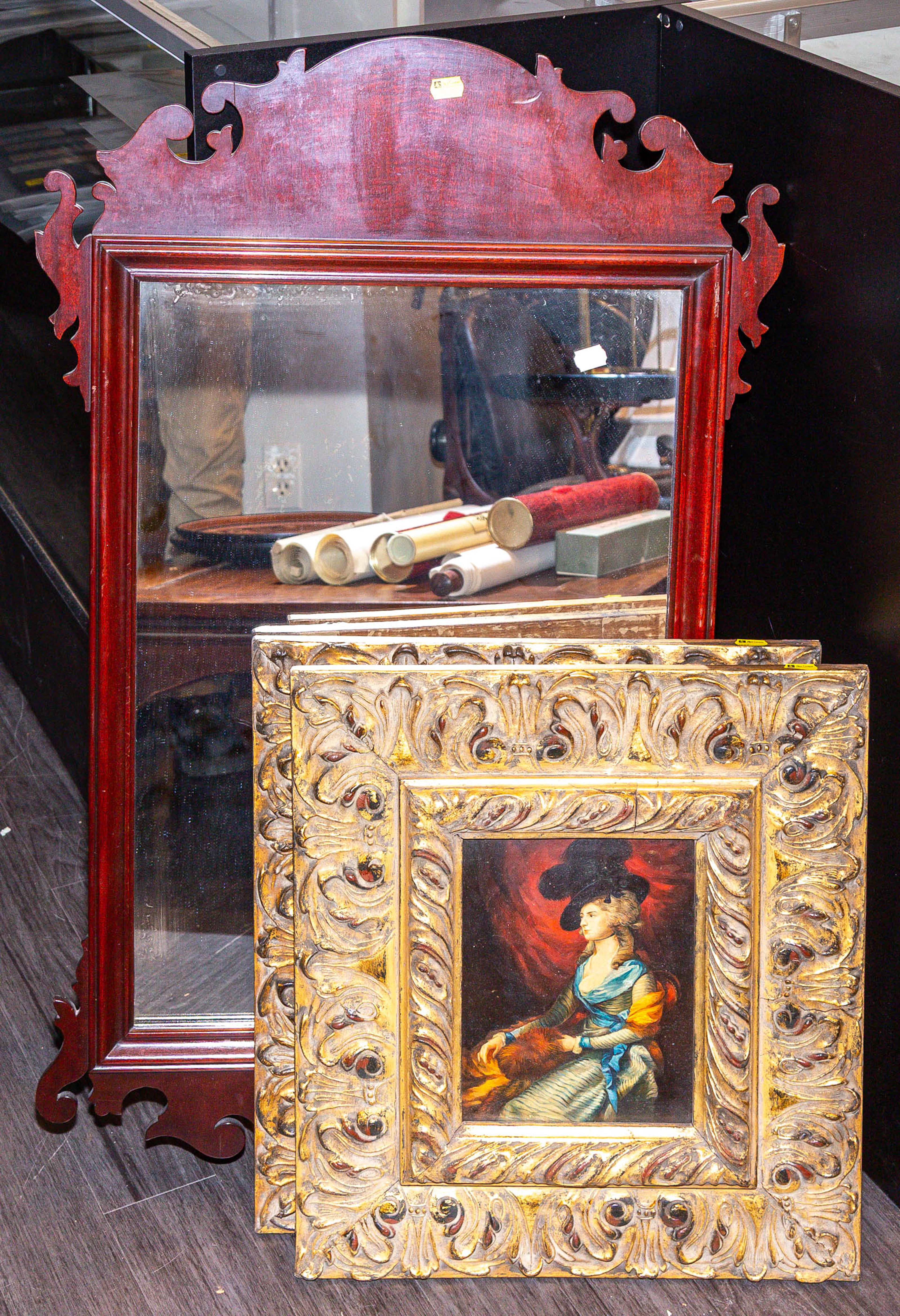A Pair of Giclees in Gilt Frames & a Mirror