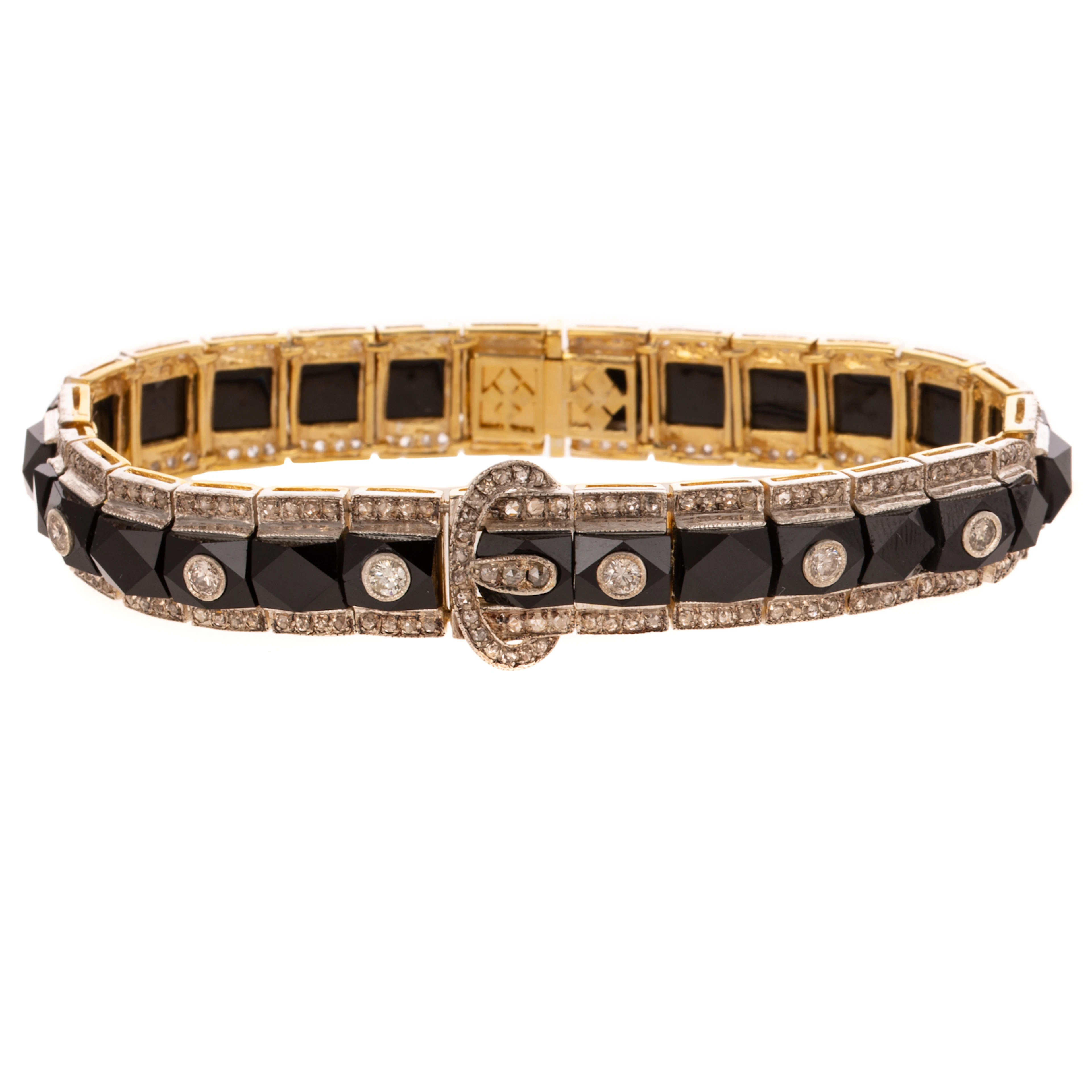 An Art Deco Style Diamond & Onyx Buckle Bracelet