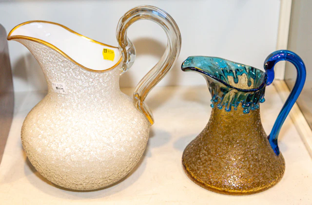 Two Blown Frit Glass Pitchers