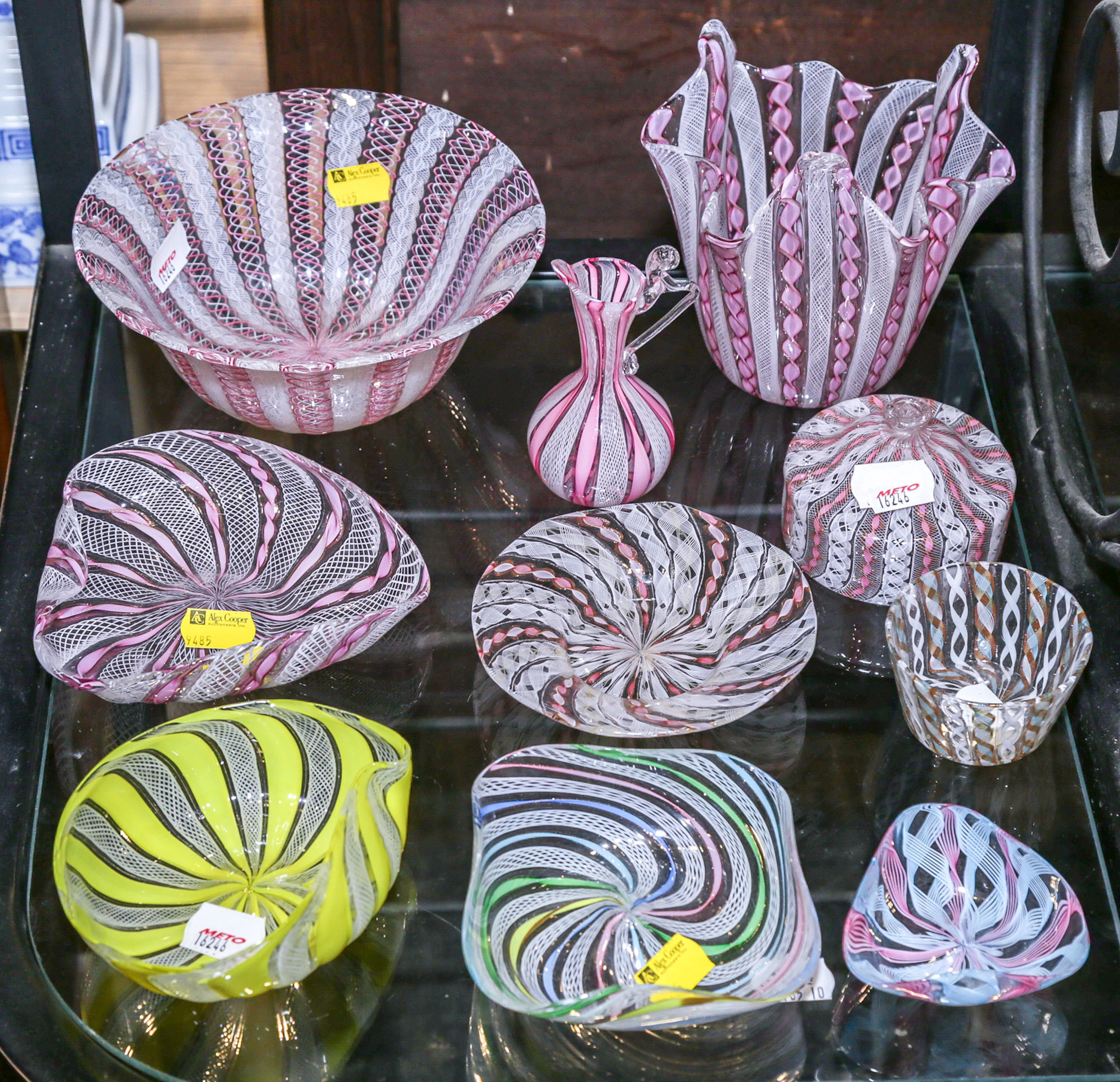 Ten Pieces of Italian Blown Latticino Glass