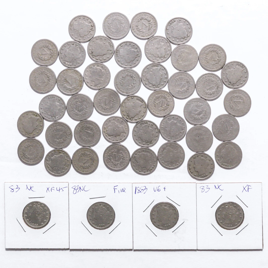 Forty Five V Liberty Nickels with 4- 1883 NC