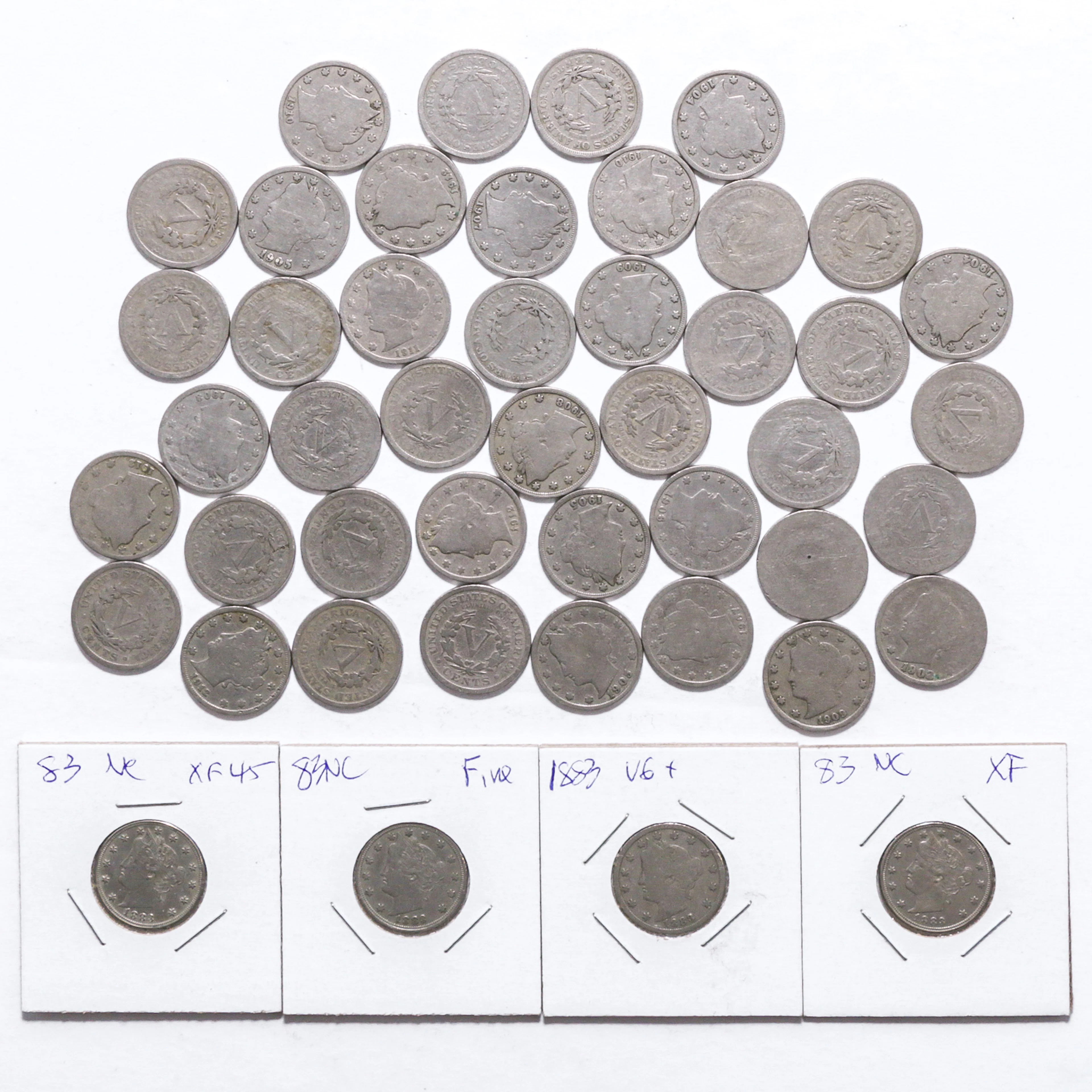 Forty Five V Liberty Nickels with 4- 1883 NC