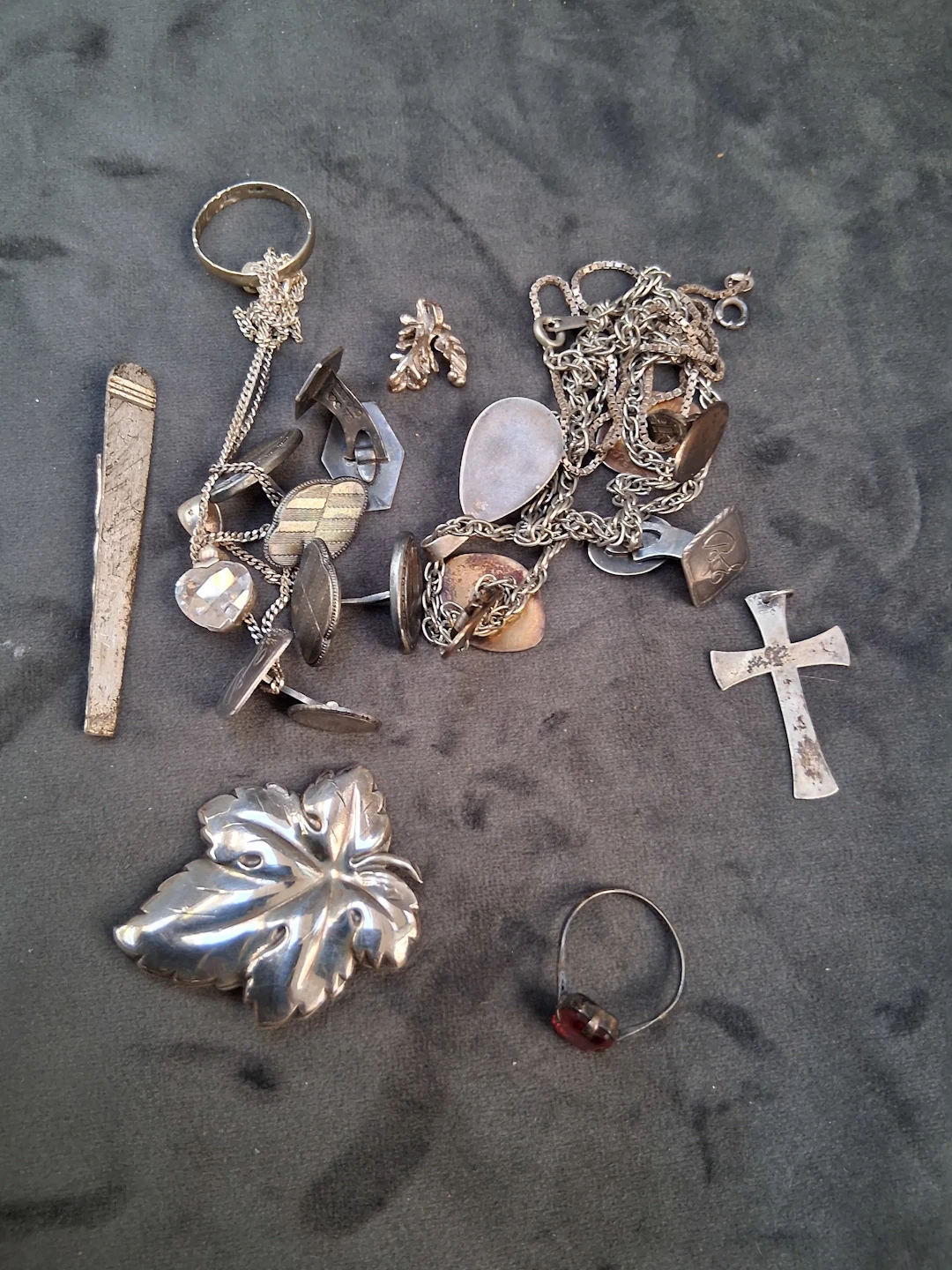 Parti silver, halsband, broscher mm