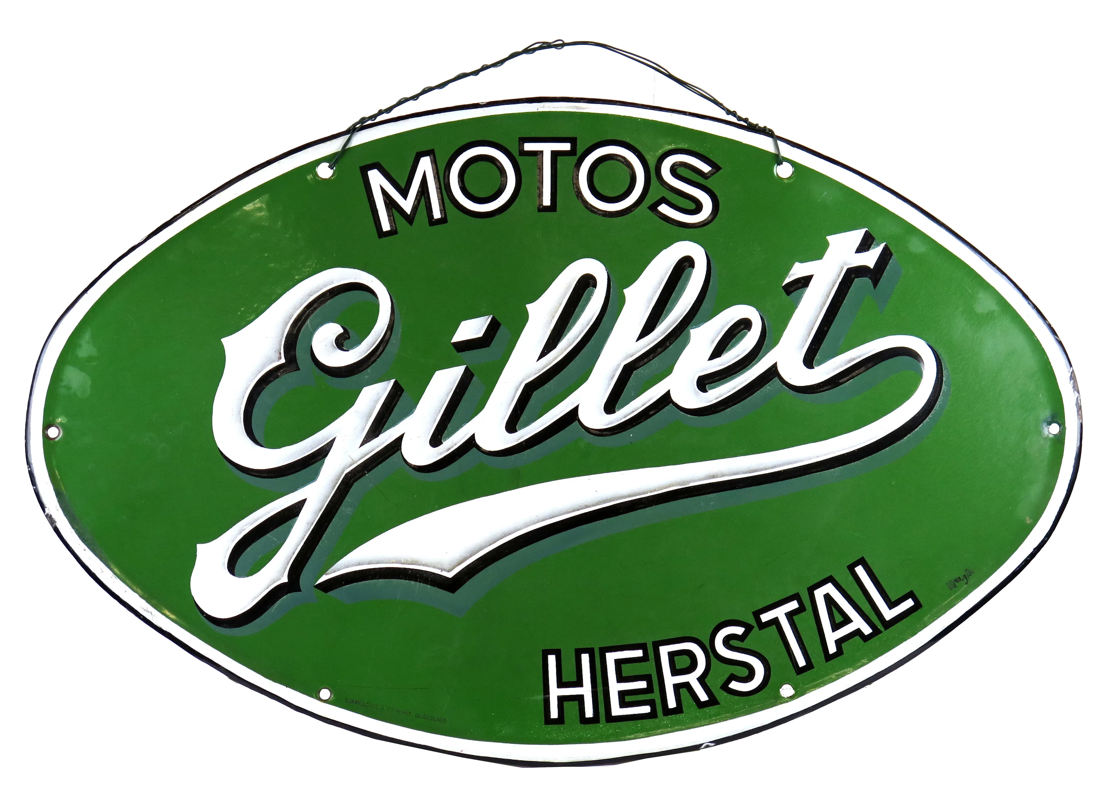 Reklamskylt, emaljerat järn, Belgien, 1930-tal, "Motos Gillet" Herstal