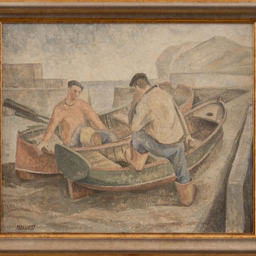 "Marineros con barcas" Authorship: JOSE LUIS PEREZ DIEZ(Bilbao, 1931-1992)