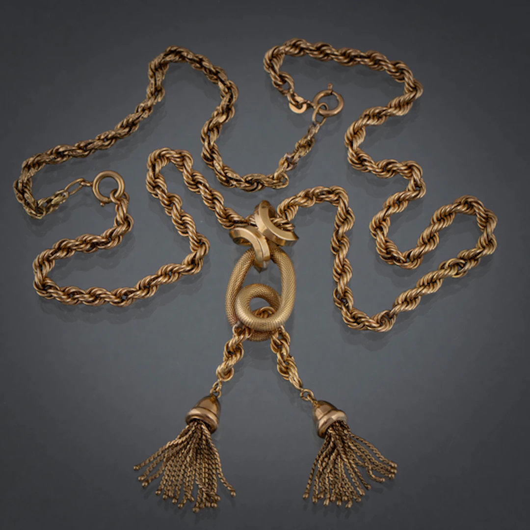 Cadena sogueada y colgante dos dos campanas en oro amarillo de 18 kt