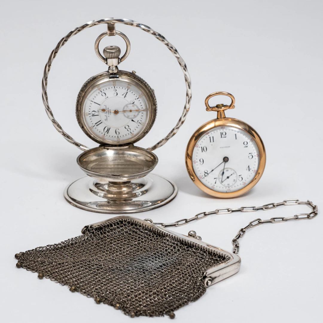 Conjunto de bolso de malla, reloj de bolsillo Paul Jeannot, Geneve