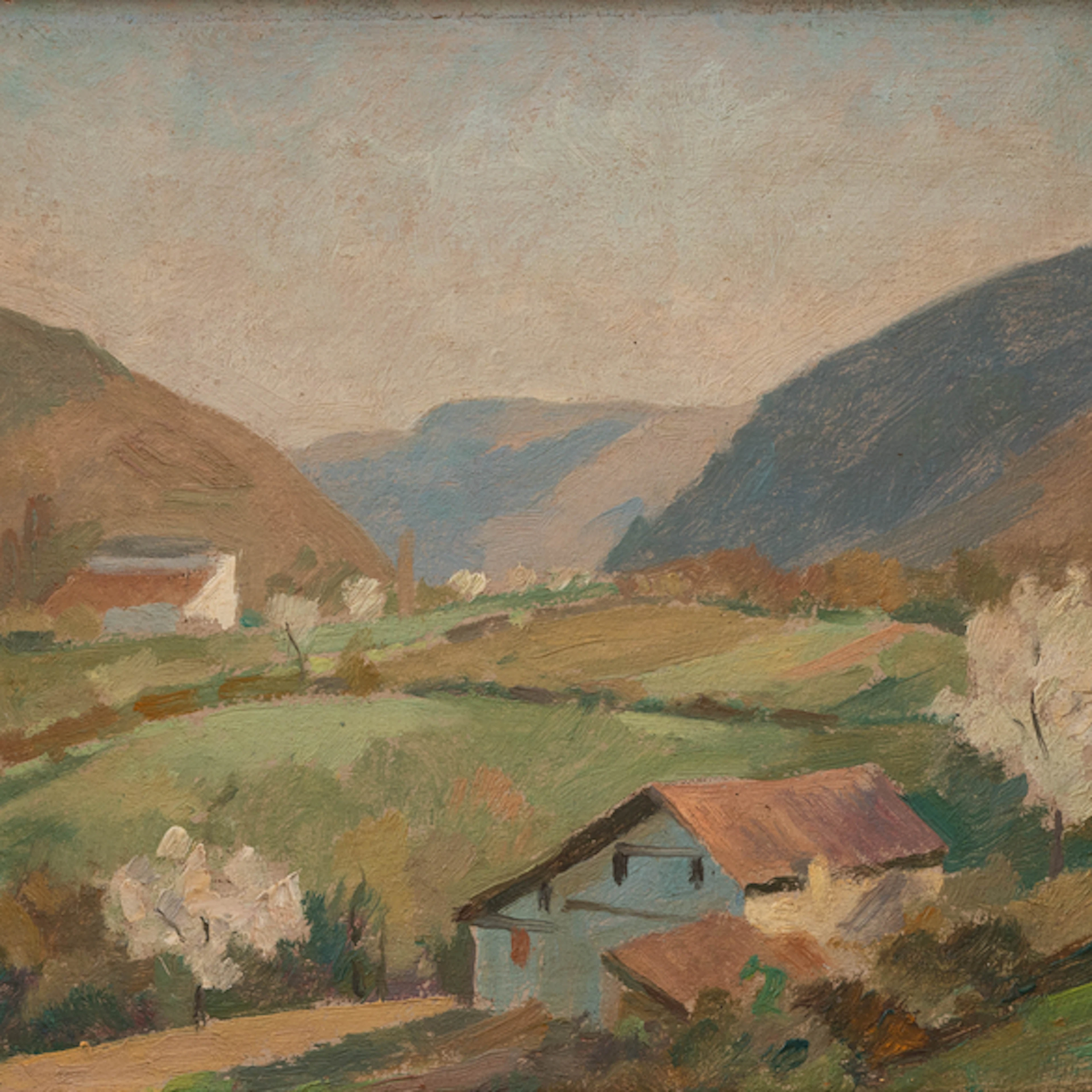 "Paisaje vasco con caseríos" Authorship: RAMIRO ARRUE(Bilbao, 1892