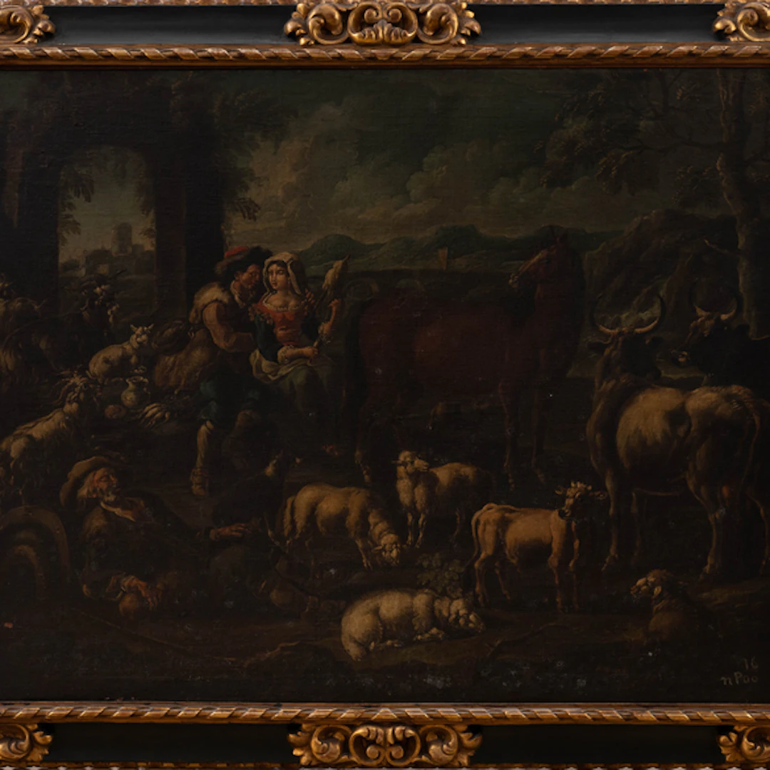 "Pastores con animales" Authorship: Seguidor de Rosa de Tívoli (1657-1706)