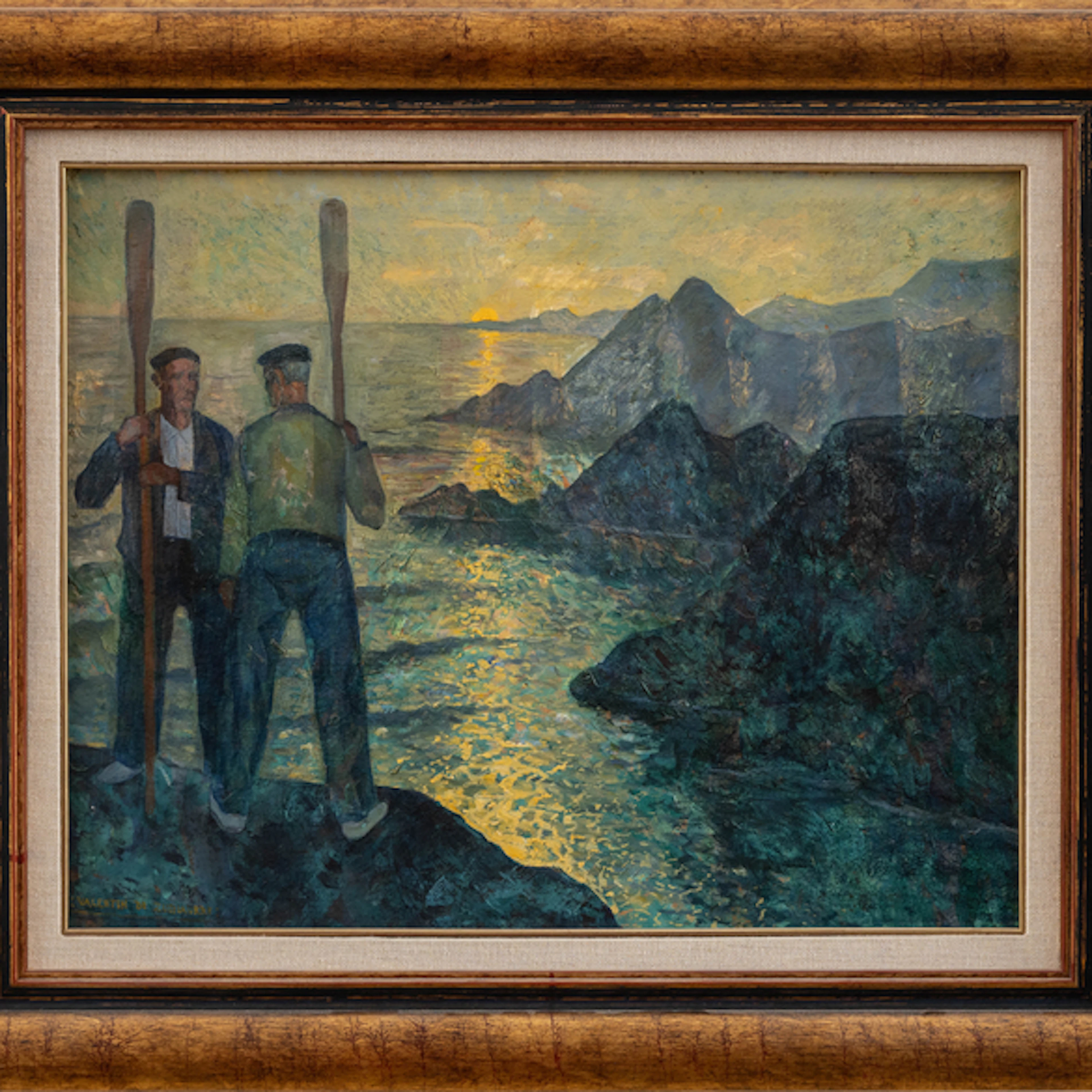 "Marineros con remos y la costa vasca de fondo" Authorship: VALENTÍN