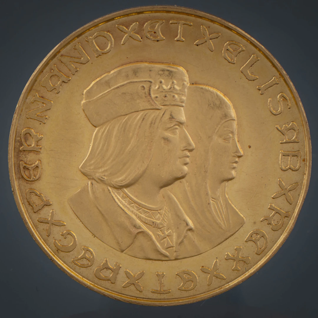 Moneda conmemorativa de los Reyes Católicos en oro de 22 kt.