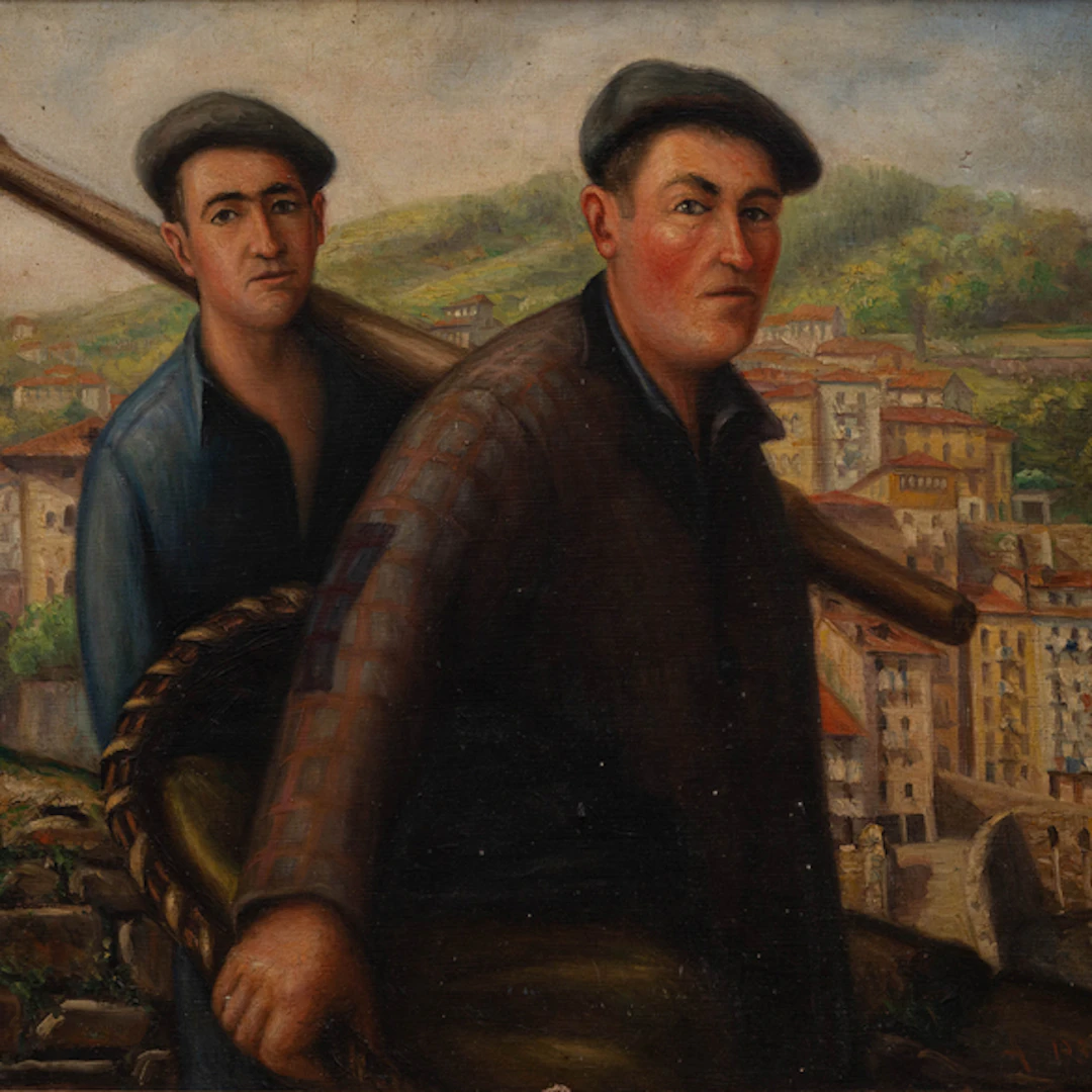"Marineros con remo y cesta en Lekeitio" Authorship: JULIÁN IBAÑEZ