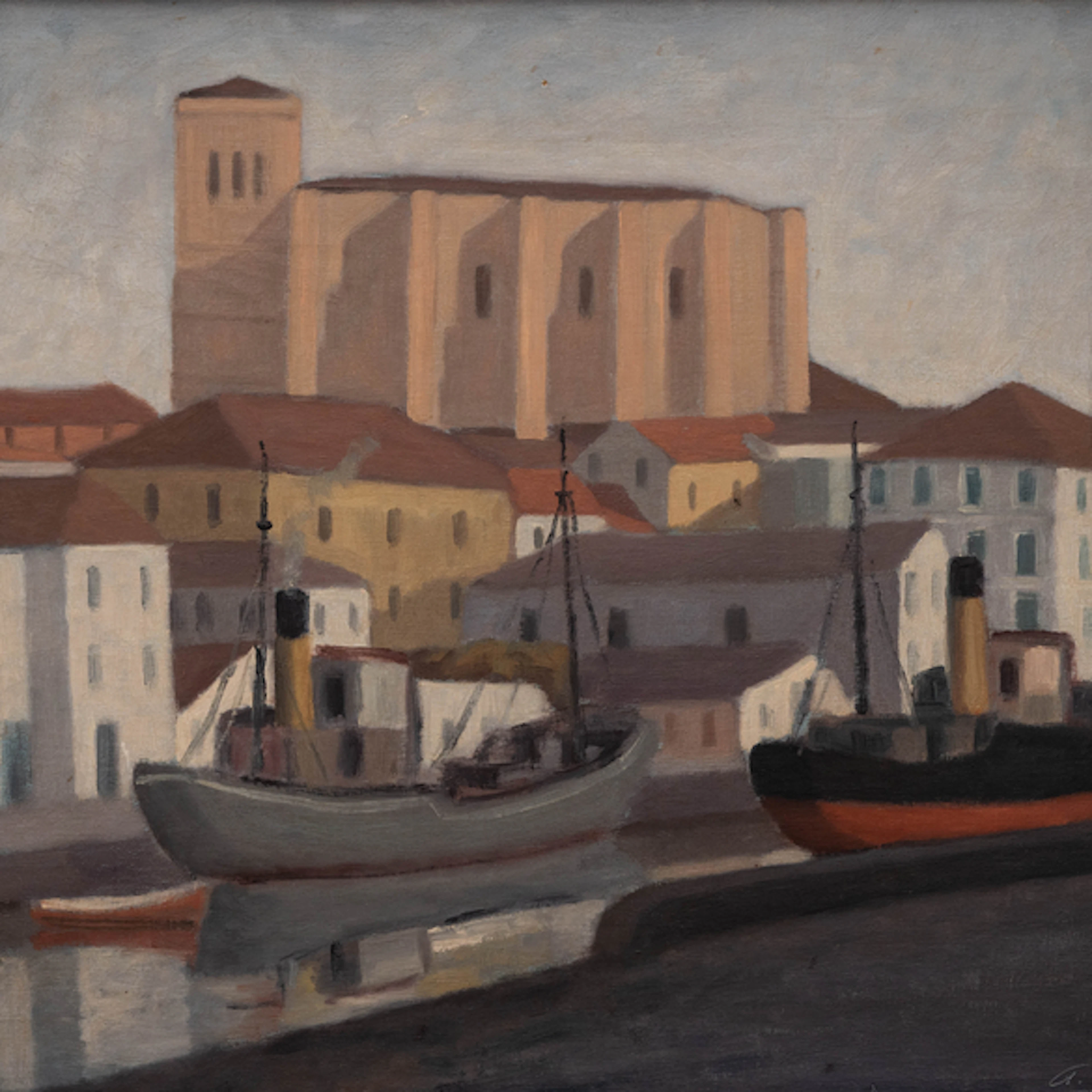 "Barcos en Zumaya" Authorship: ALEJANDRO TAPIA (Guipúzcoa, 1930-2016)