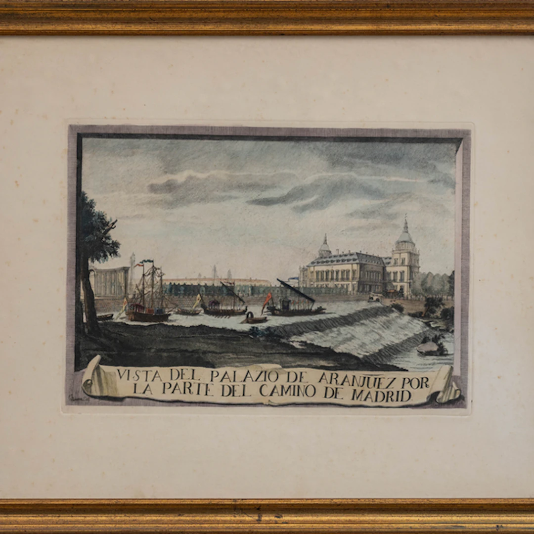 "Vista del Palacio de Aranjuez por la parte del camino de Madrid"
