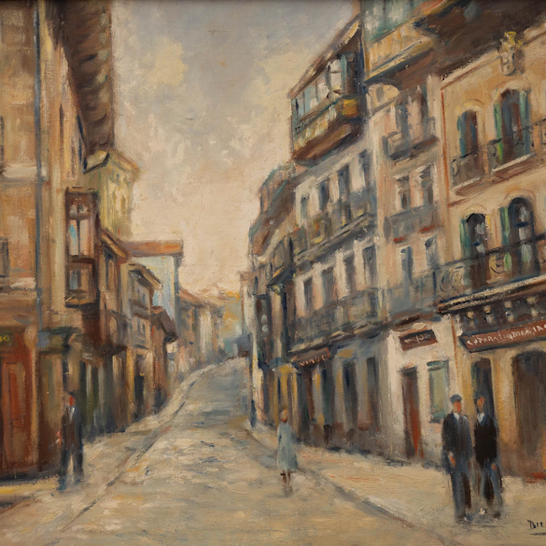 "Calle Mayor de Irún antes del bombardeo" Authorship: BERNARDINO BIENABE