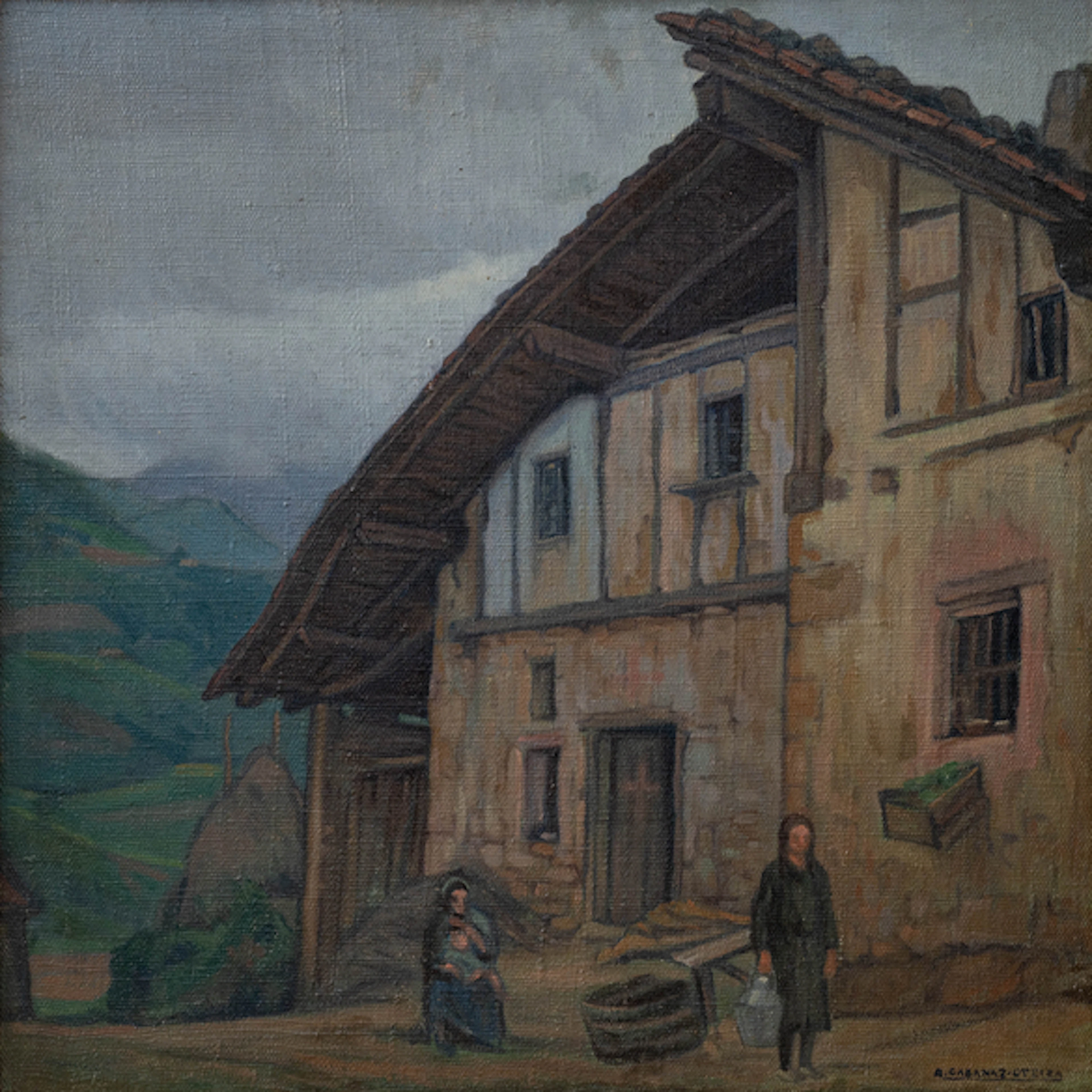 "Familia en el caserío" Authorship: ANGEL CABANAS OTEIZA (Guipúzcoa