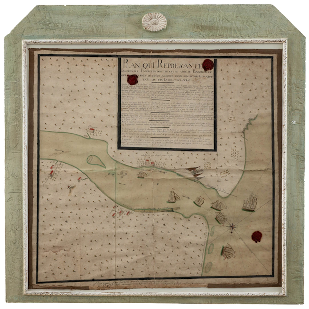Mapa manuscrito de la antigua entrada del puerto de la ciudad de Baona