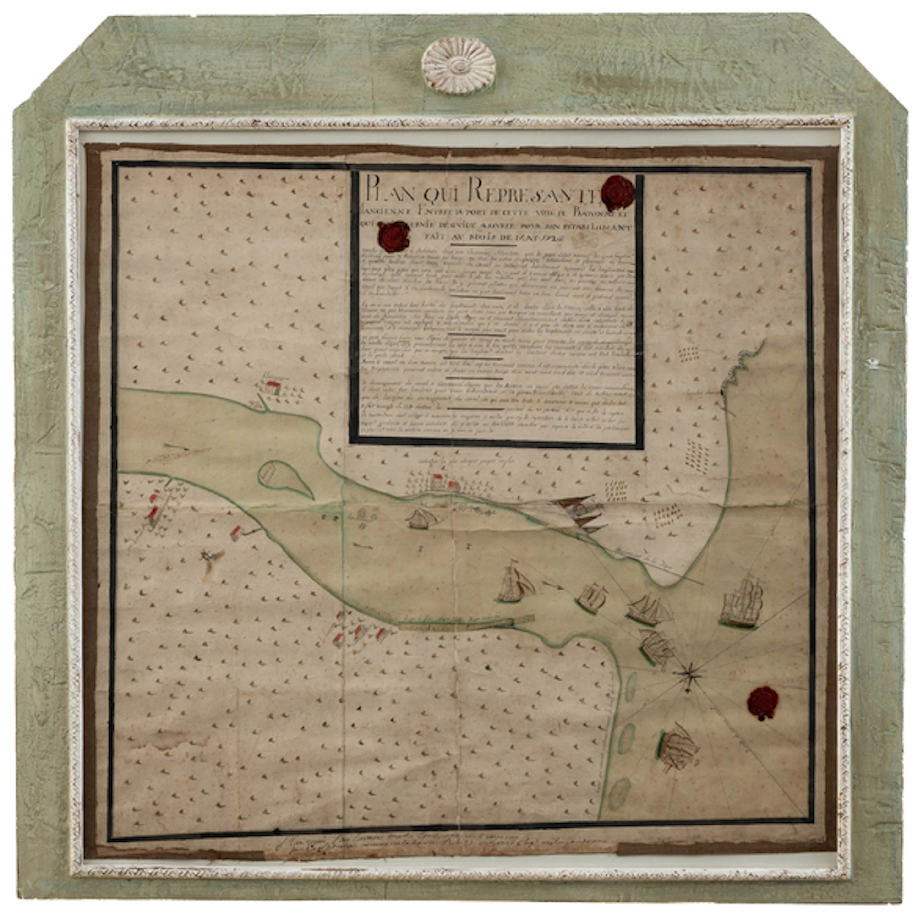 Mapa manuscrito de la antigua entrada del puerto de la ciudad de Baona