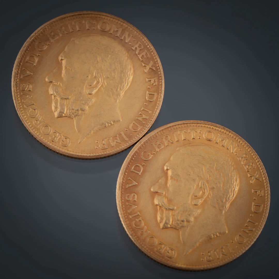 Conjunto de dos soberanos de Jorge V en oro de 22 kt.