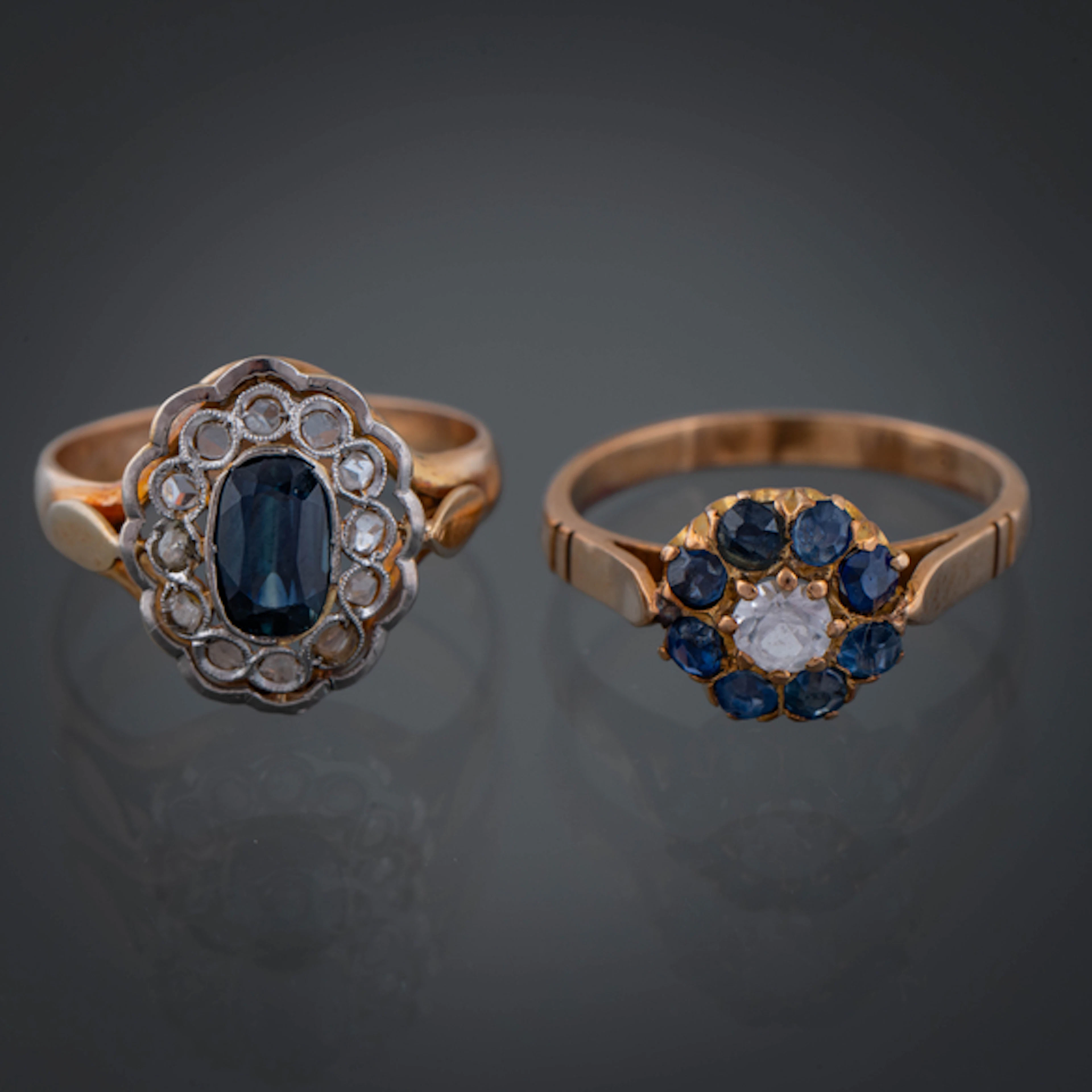 Conjunto de dos anillos en oro amarillo de 18 kt