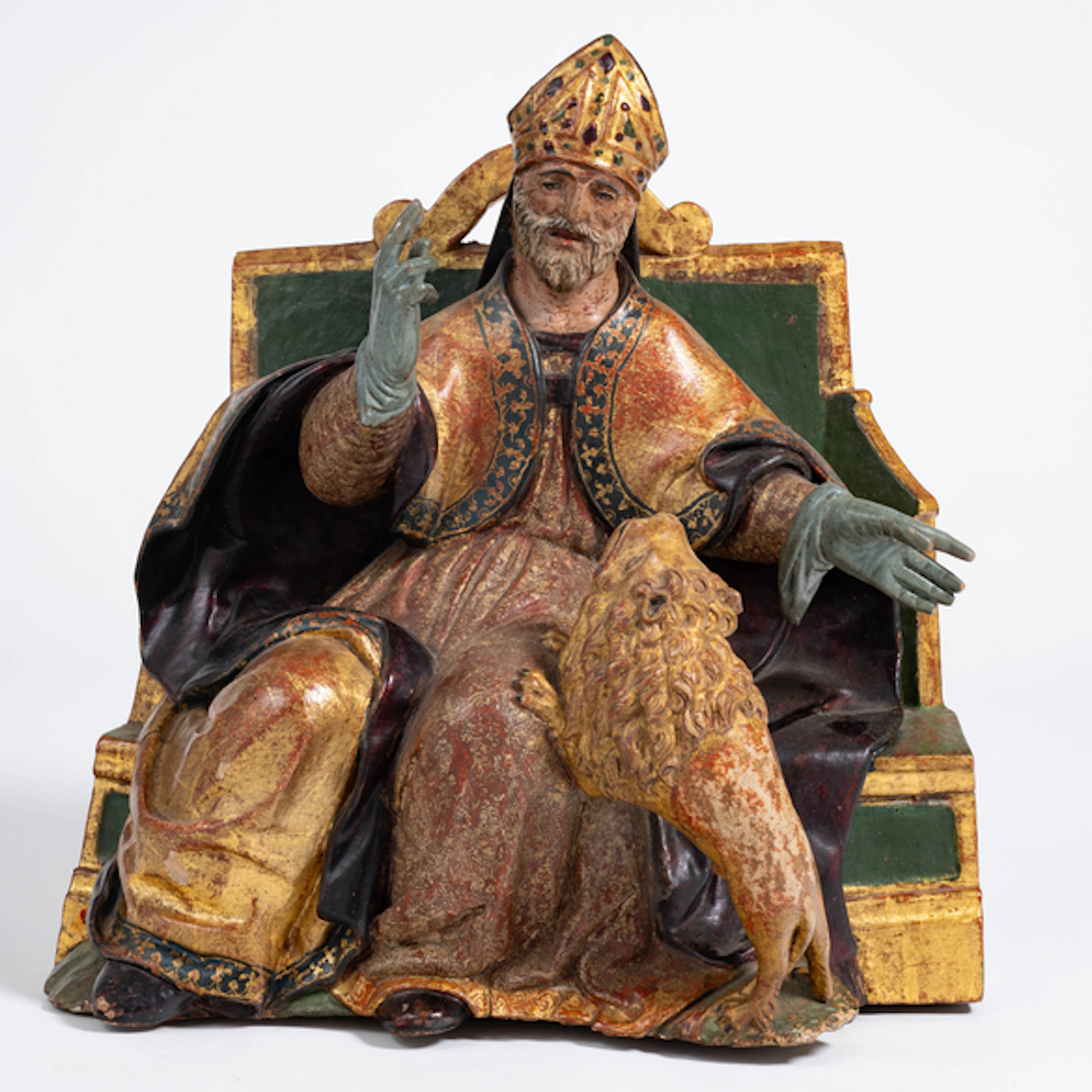 "San Marcos" Escultura de bulto redondo en madera talllada y policromada