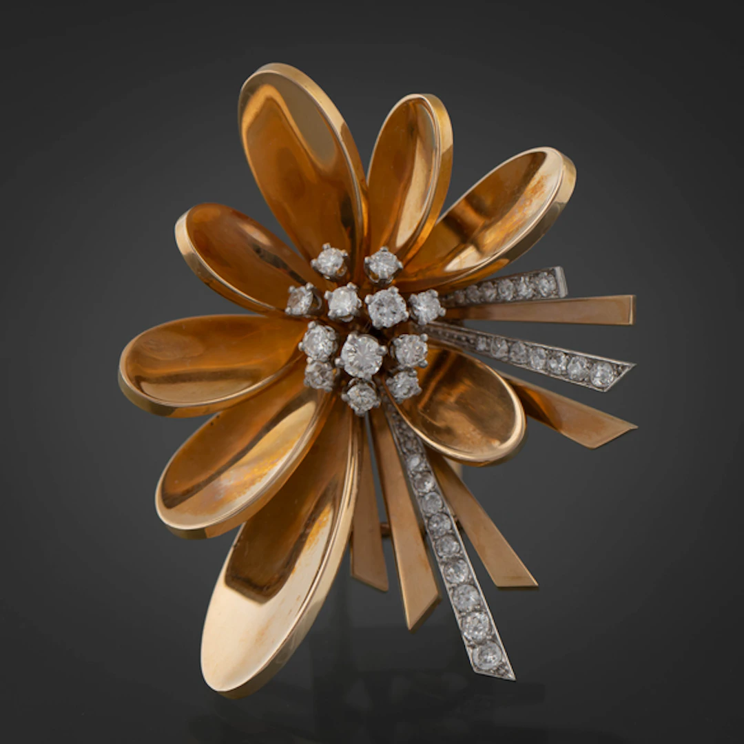 Broche Chevalier en oro amarillo y oro blanco de 18 kt con brillantes