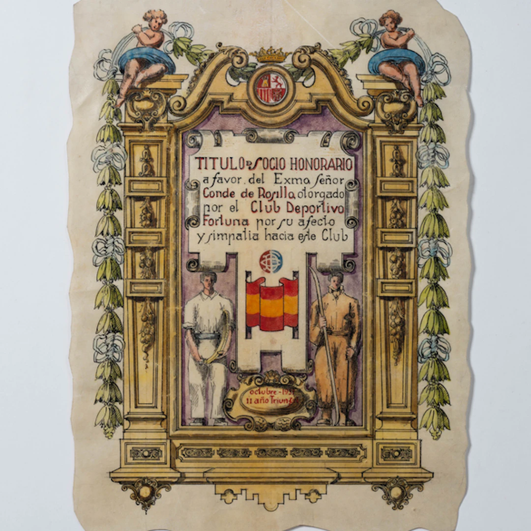 Título de socio honorario a favor del Exmo señor Conde de Rosillo en 1937