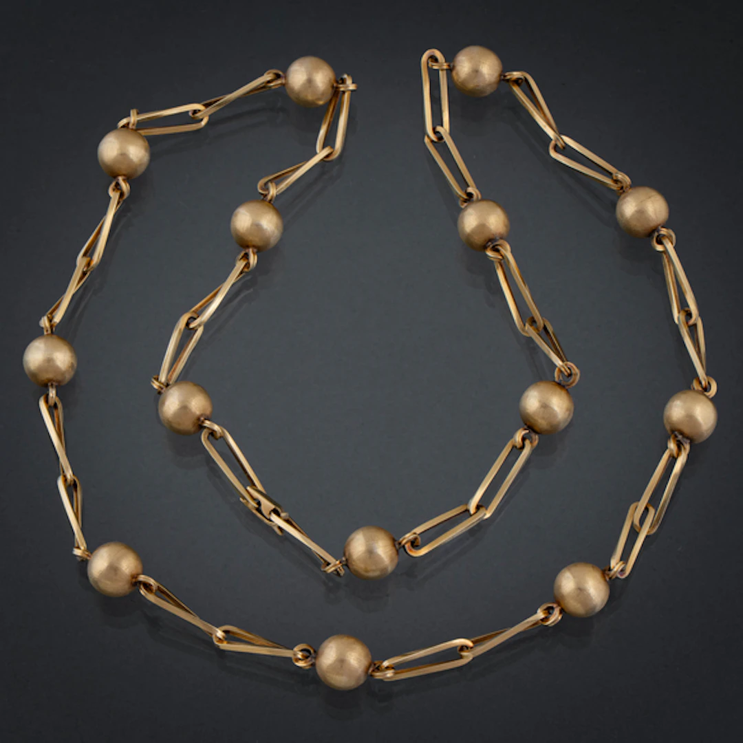 Bonito collar de bolas y eslabones dobles en oro amarillo de 18 kt