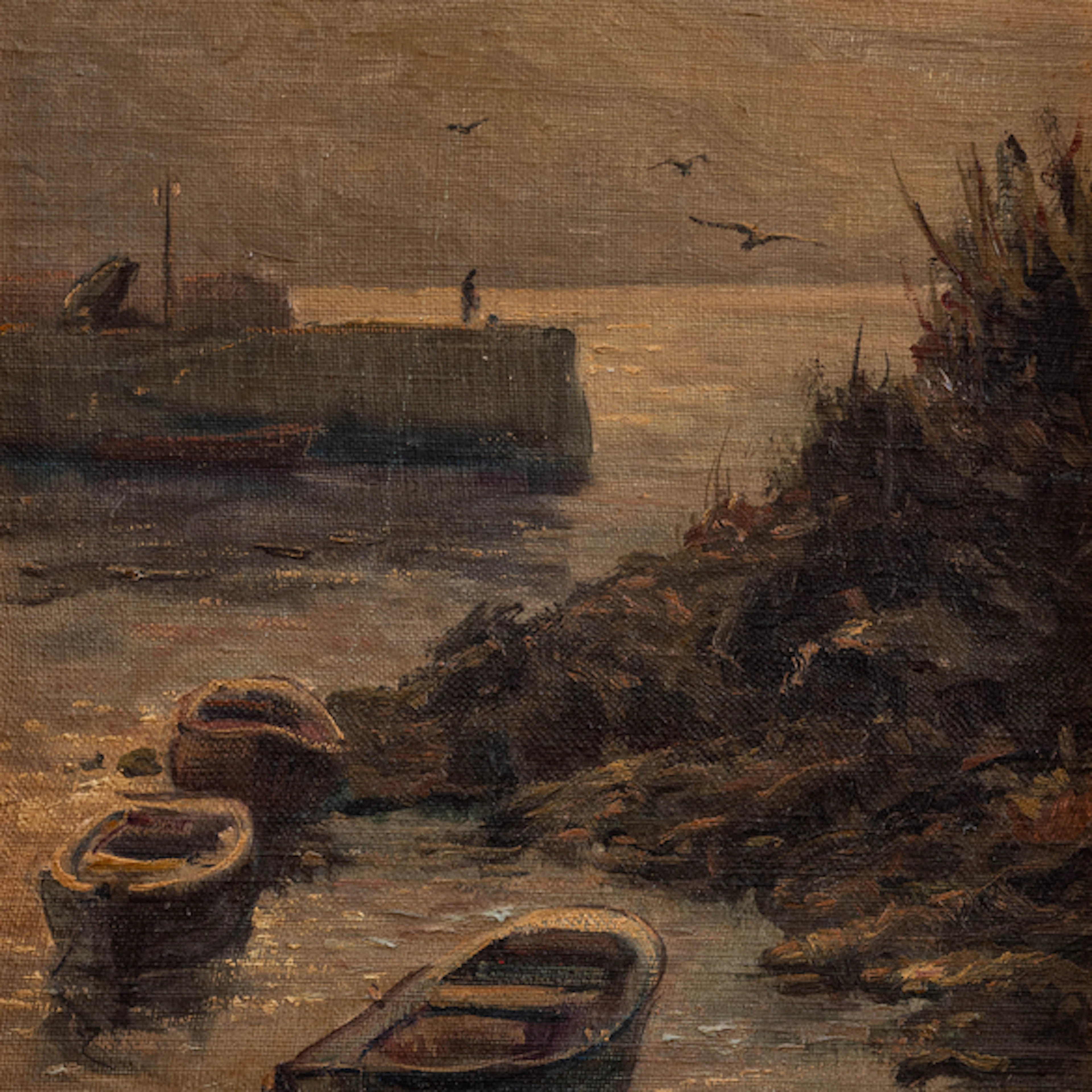 "Paisaje con barcas varadas y pescador" Authorship: JESÚS MENSURO(Guipúzcoa