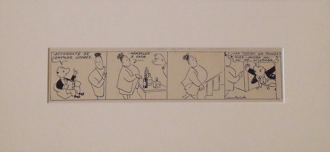 Joaquim Muntañola. Ink drawing "The Liqueurs." Hand-signed. Vignette