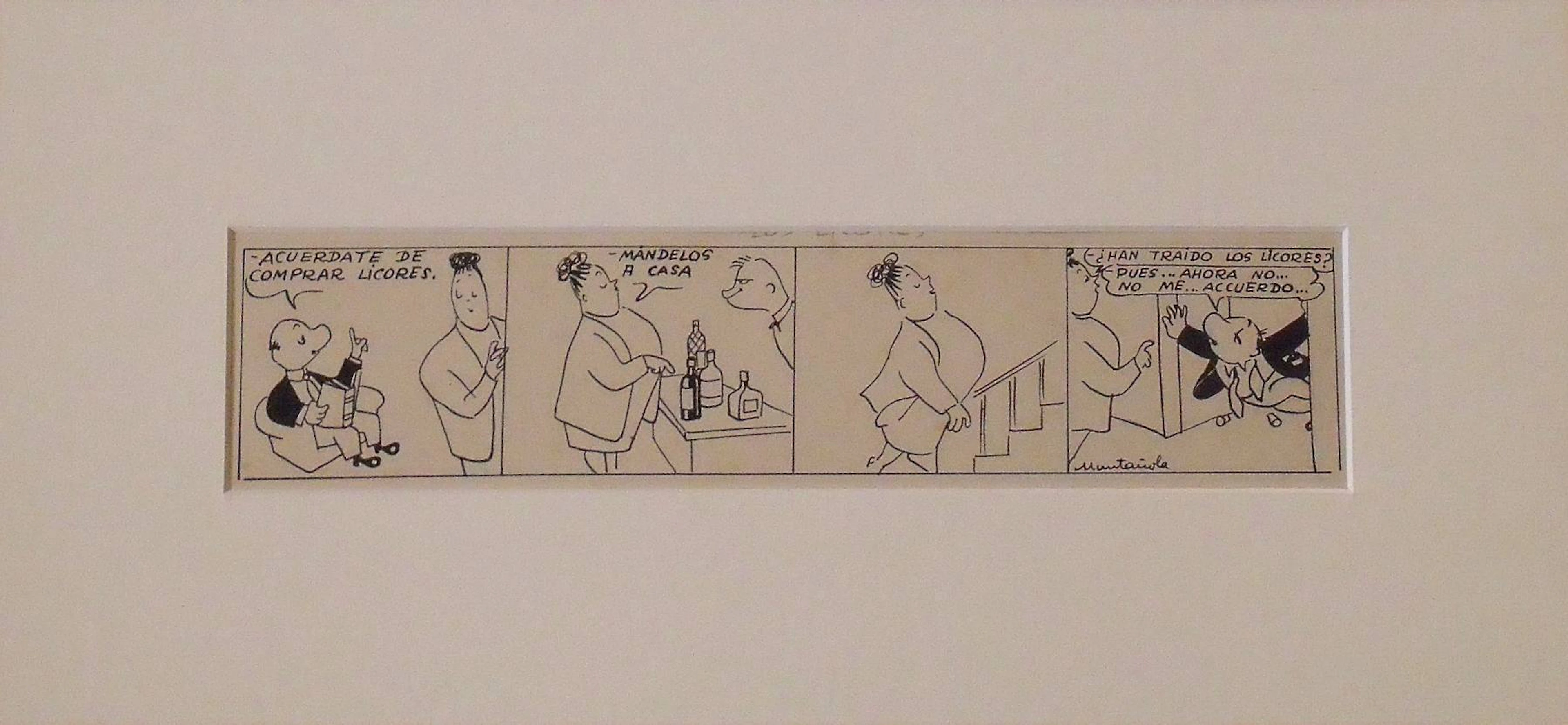 Joaquim Muntañola. Ink drawing "The Liqueurs." Hand-signed. Vignette