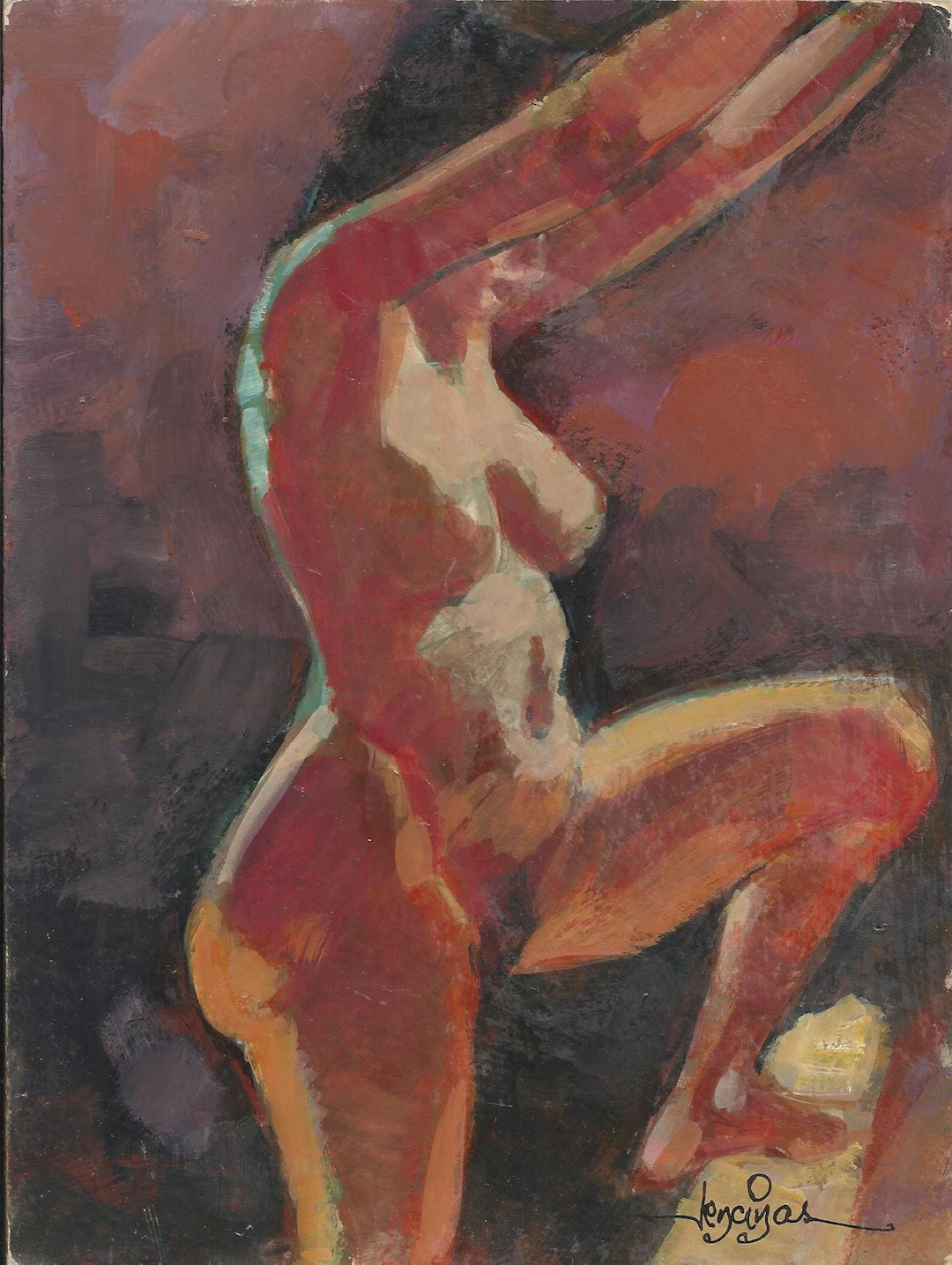 Carlos Enrique Lencinas Gómez. Oil on panel. “Female Nude”. Hand-signed.