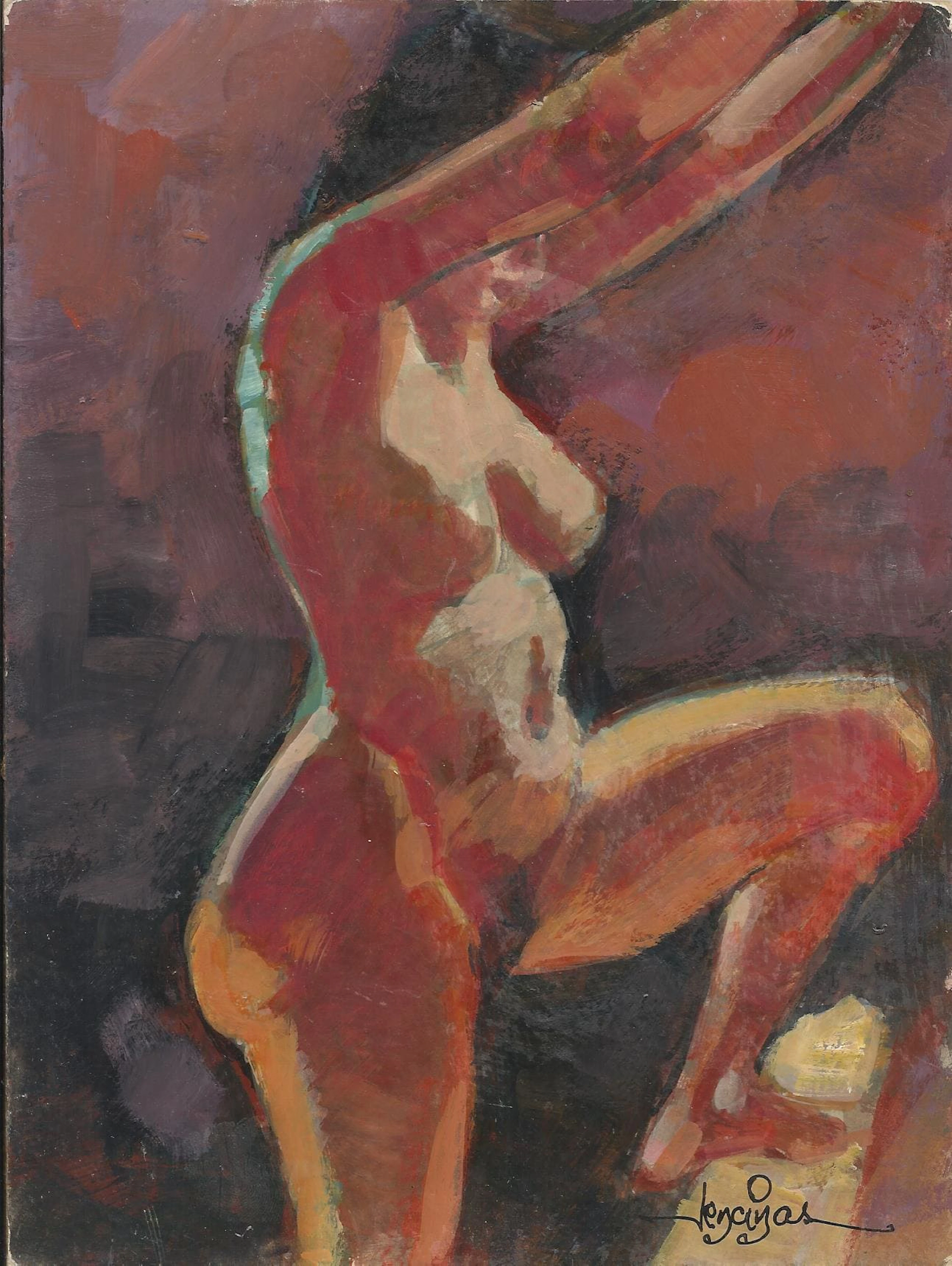 Carlos Enrique Lencinas Gómez. Oil on panel. “Female Nude”. Hand-signed.