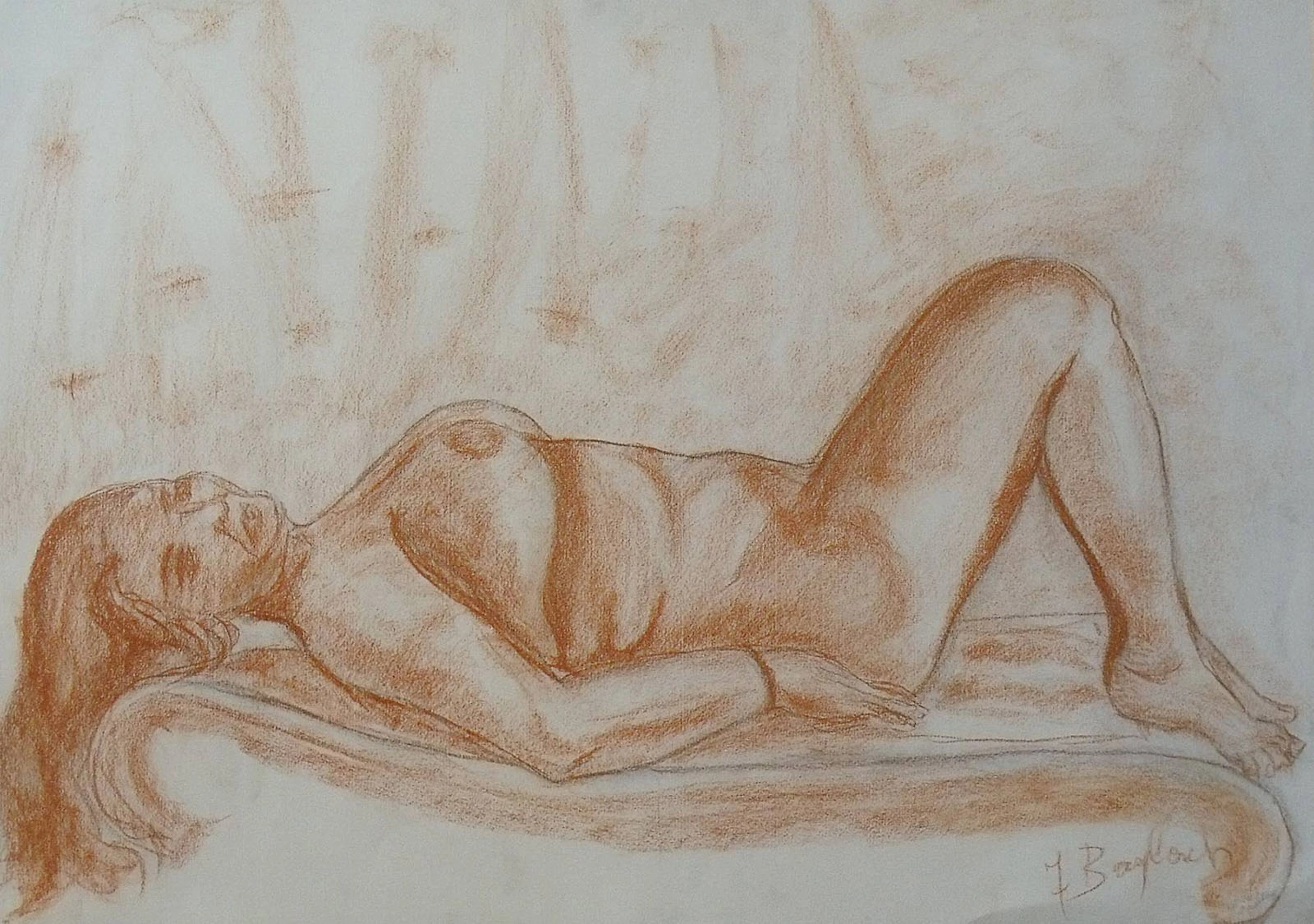 Isabel Baylach. "Female Nude". Hand signed. Colored pencil drawing