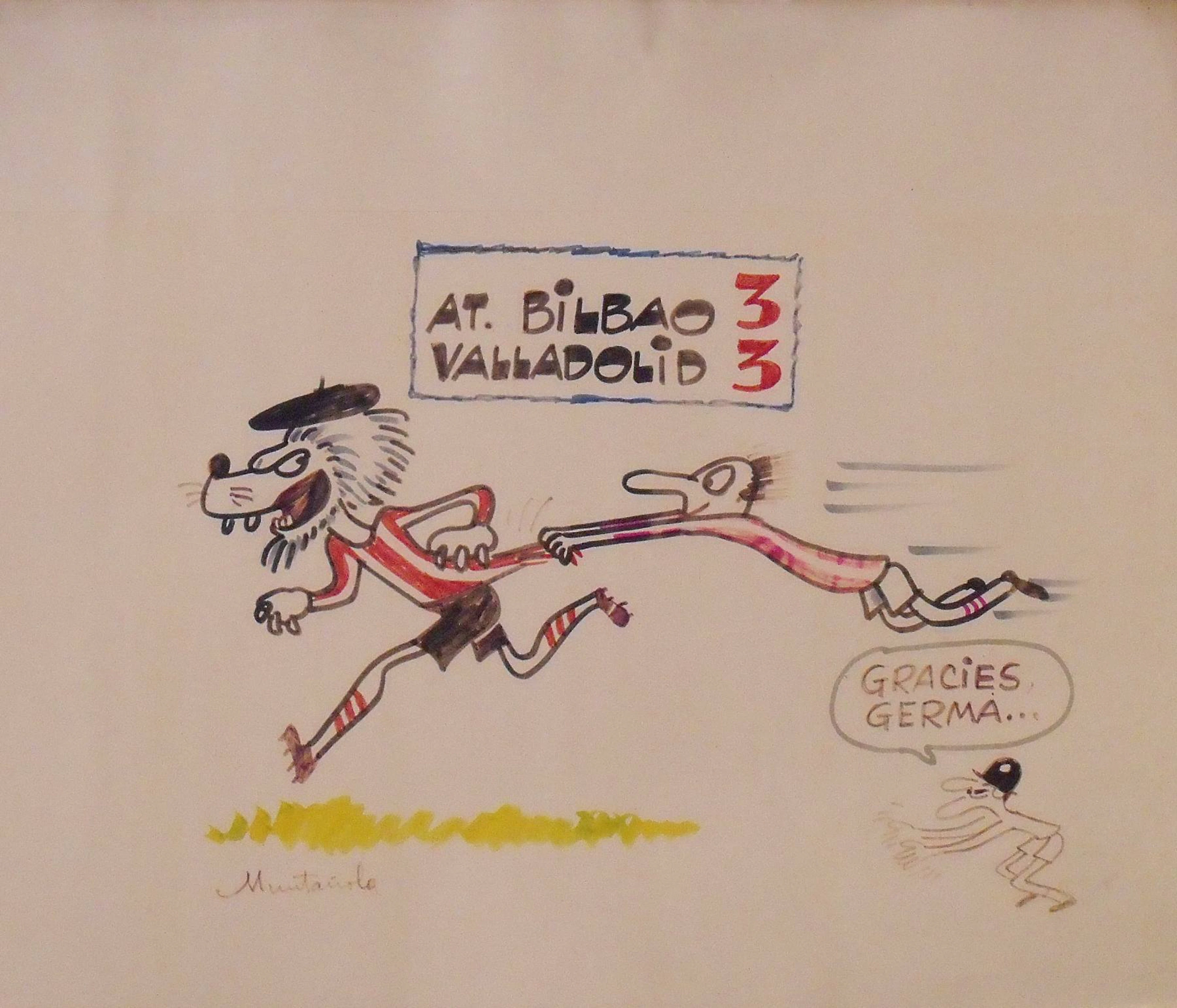 Joaquim Muntañola. Marker drawing “At. Bilbao 3 Valladolid 3”. Hand-signed.
