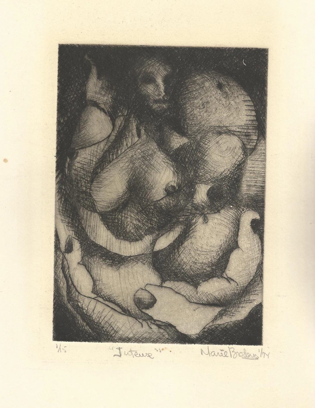 Marie Brodeur. Engraving "Intense". Hand signed. Numbered 1/15. 1974.