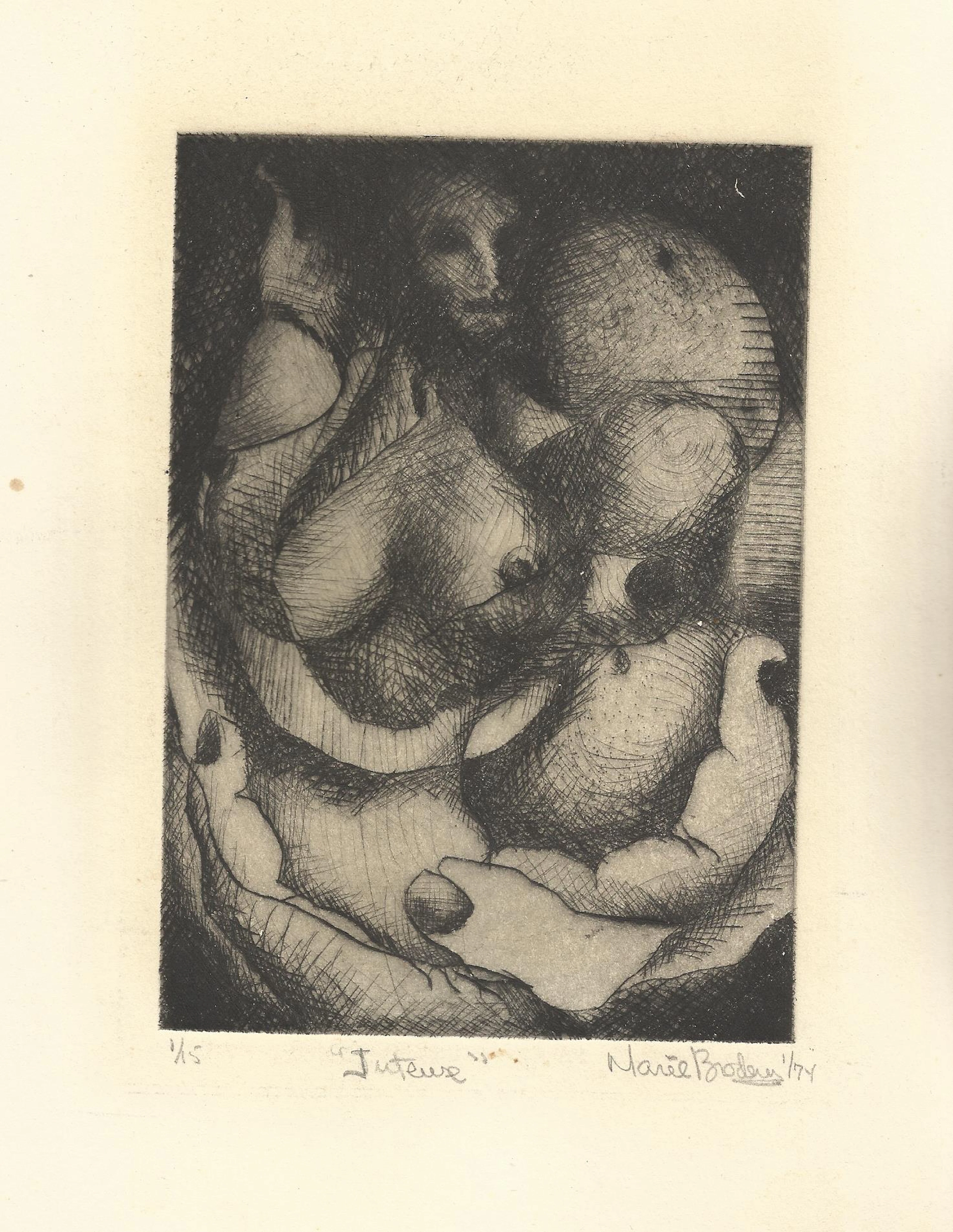 Marie Brodeur. Engraving "Intense". Hand signed. Numbered 1/15. 1974.
