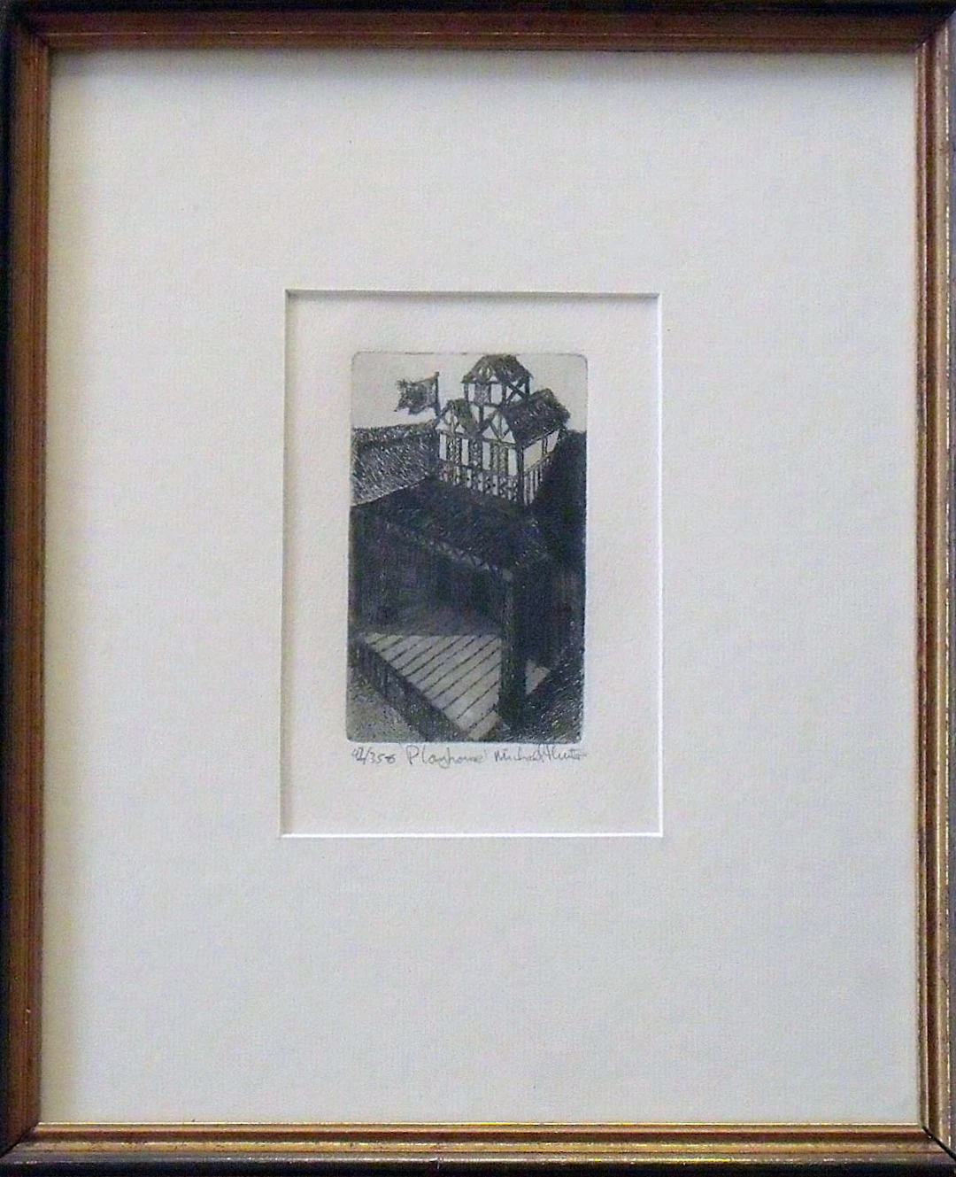 Michael Hunter. Engraving "Playhouse". Numbered 42/356. Hand signed. 38x32cm.